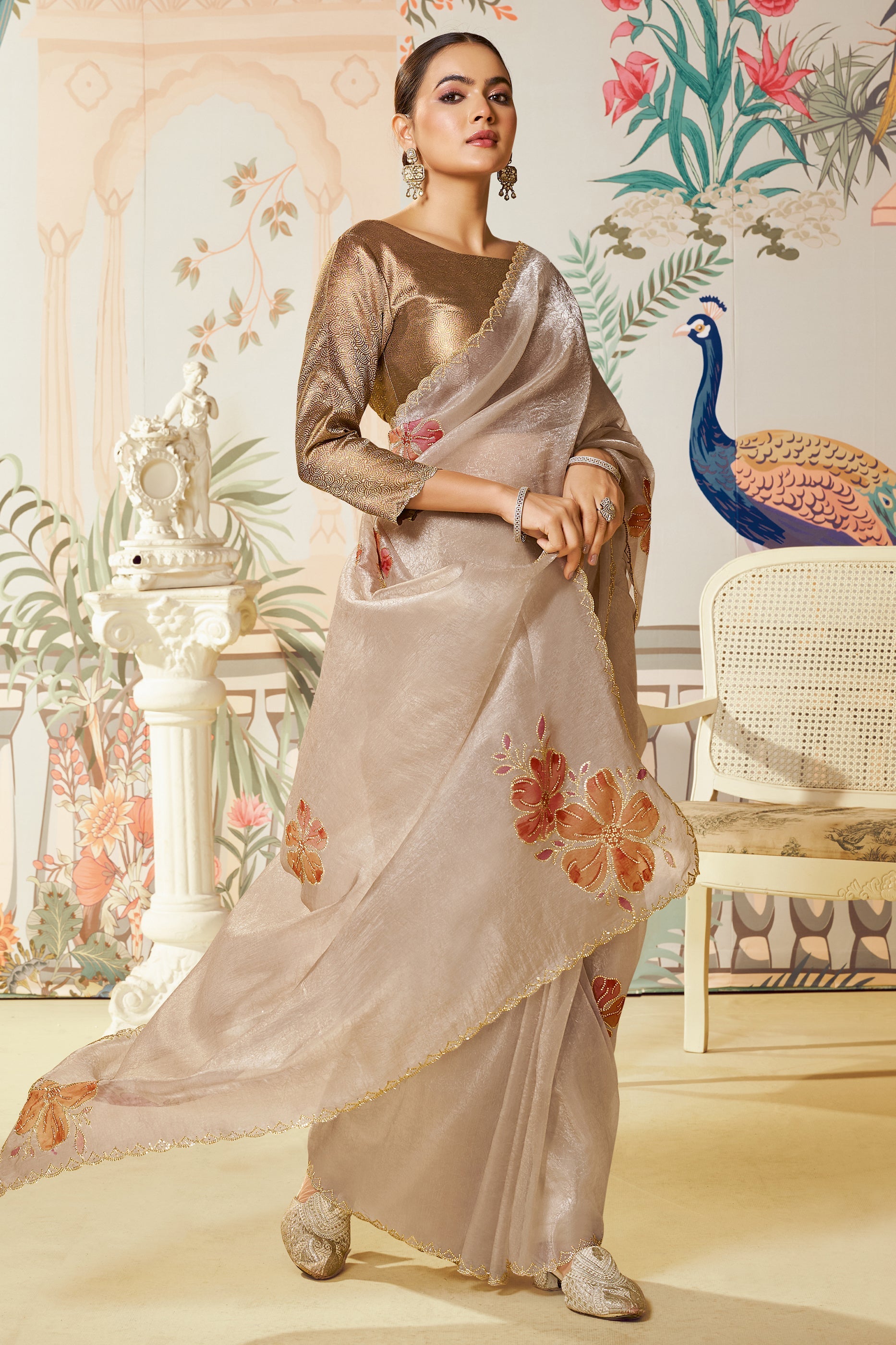 Sand Beige Satin Organza Silk Saree-SAR10467_3_SareeButa.com