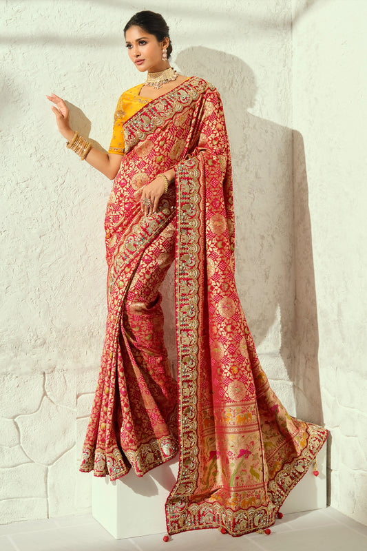 Scarlet Red Embroidered Georgette Bandhej Saree-SAR13398_1_SareeButa.com