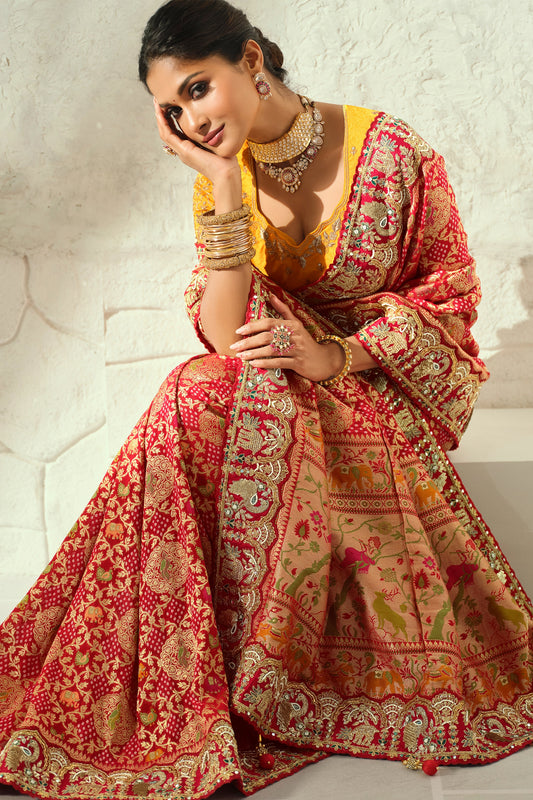 Scarlet Red Embroidered Georgette Bandhej Saree-SAR13398_2_SareeButa.com