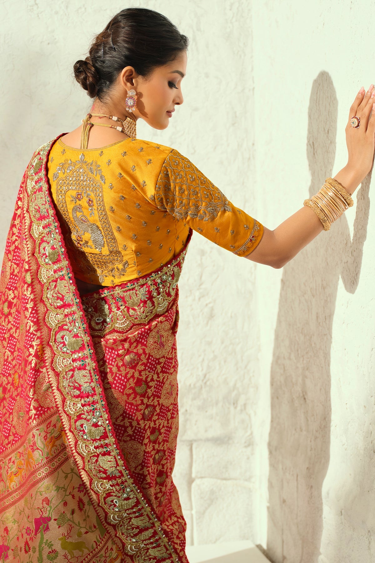 Scarlet Red Embroidered Georgette Bandhej Saree-SAR13398_3_SareeButa.com