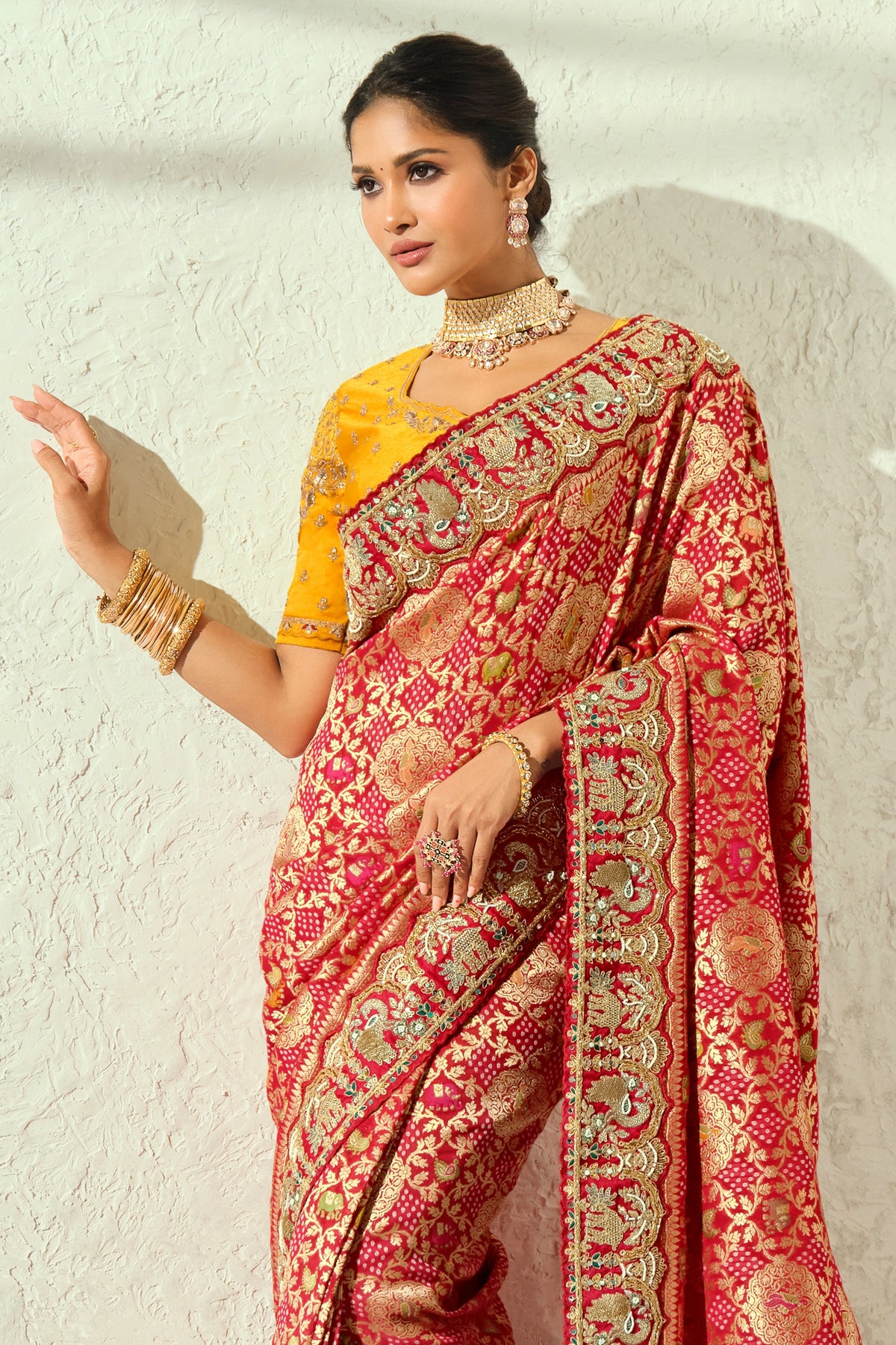 Scarlet Red Embroidered Georgette Bandhej Saree-SAR13398_5_SareeButa.com