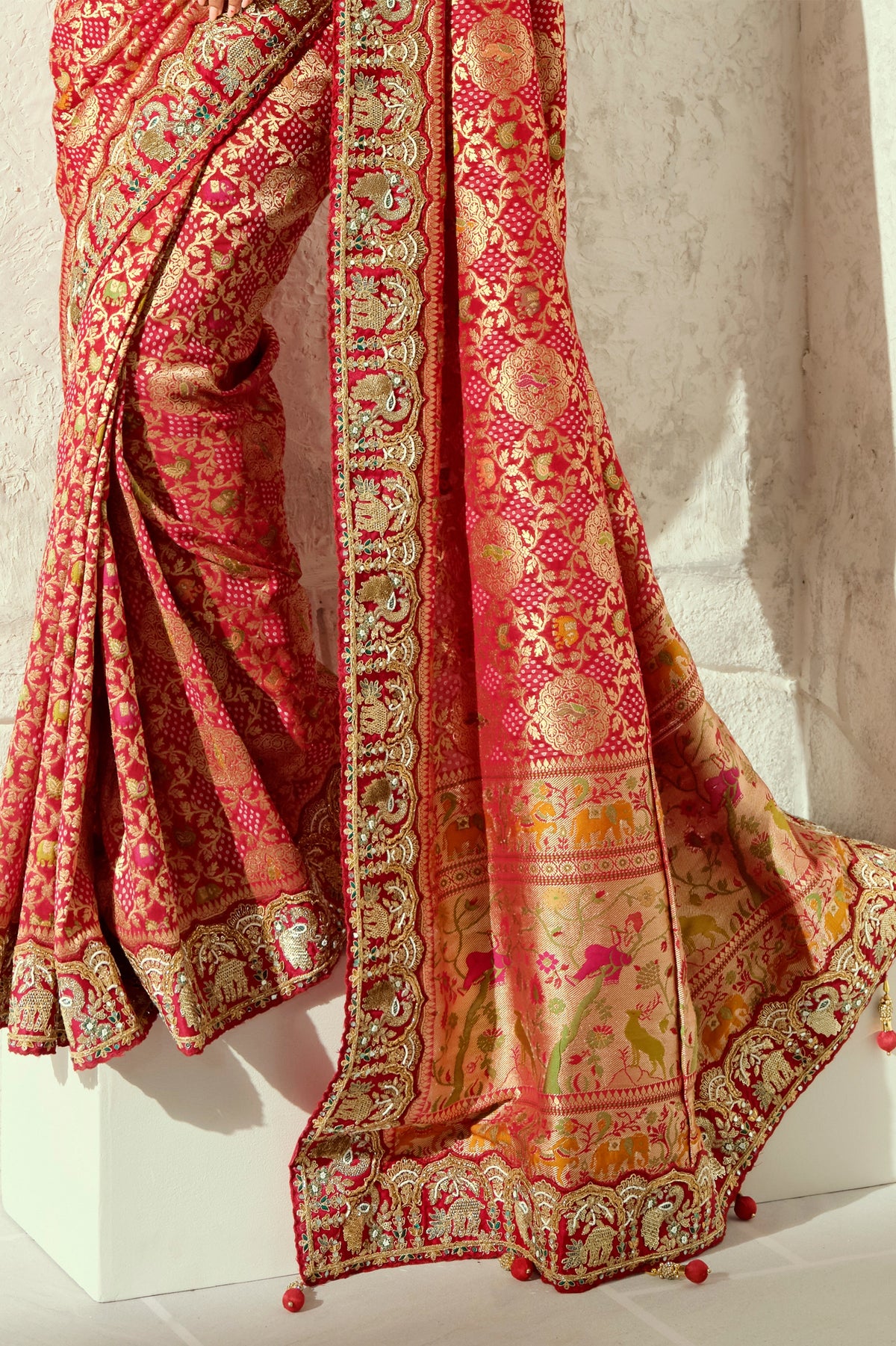 Scarlet Red Embroidered Georgette Bandhej Saree-SAR13398_6_SareeButa.com