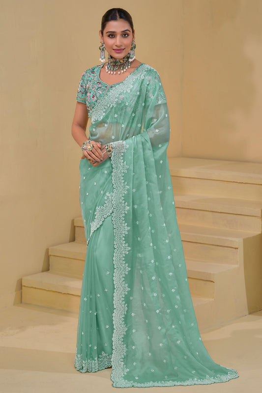 Sea Green Pure Banarasi Tuscany Saree-ZB132776_1