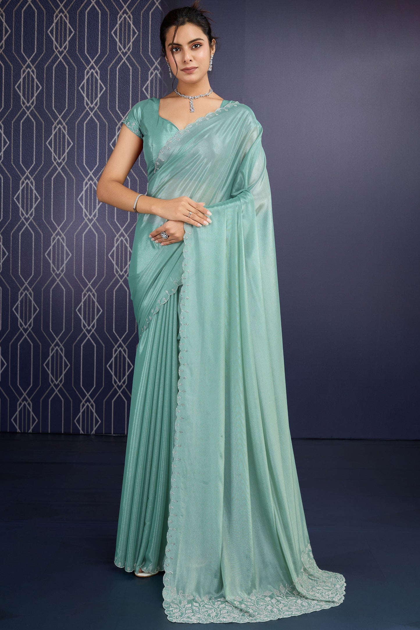 Sea Green Stone Work Georgette Saree-ZB133345_1_SareeButa.com