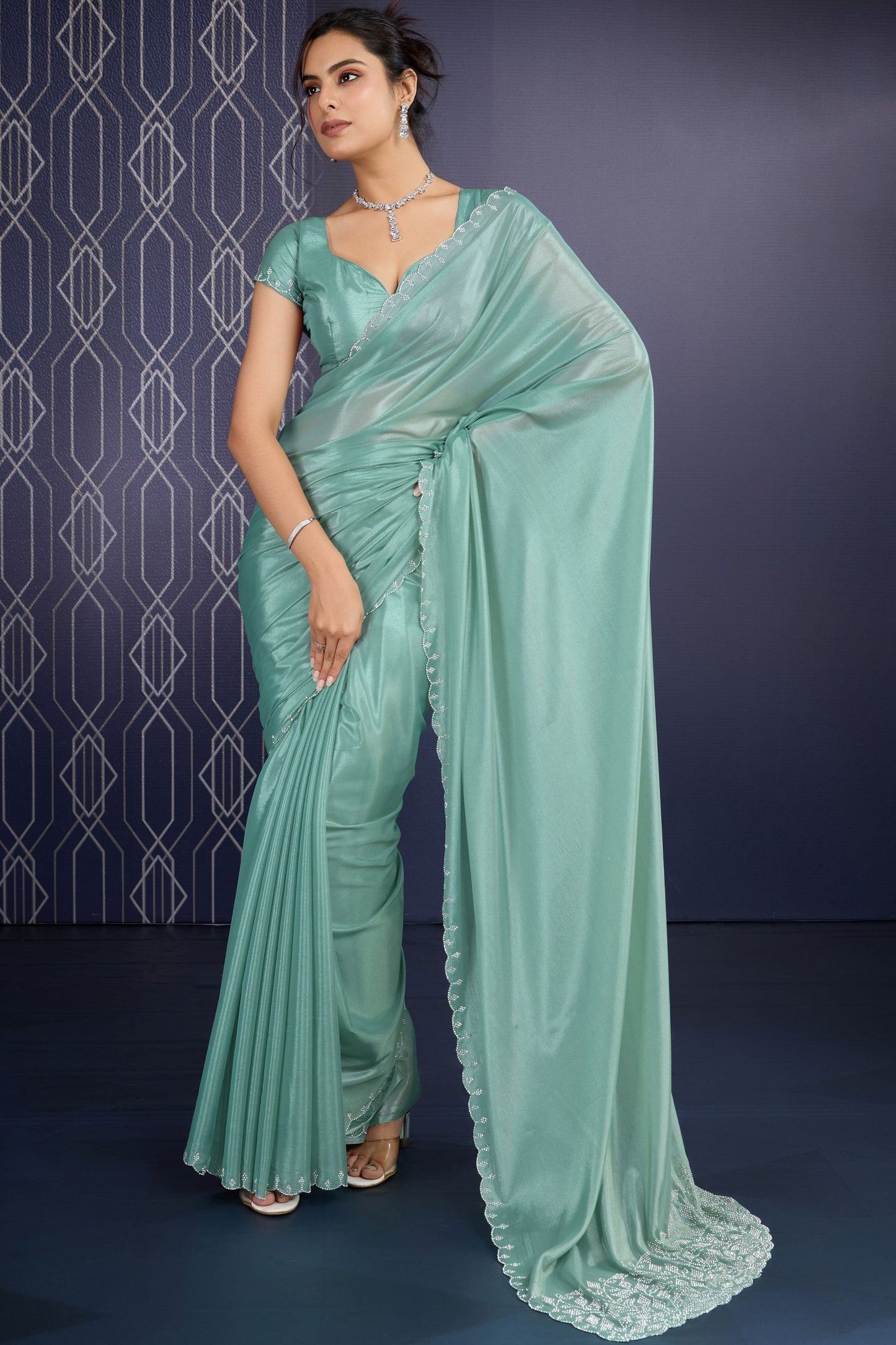 Sea Green Stone Work Georgette Saree-ZB133345_3_SareeButa.com