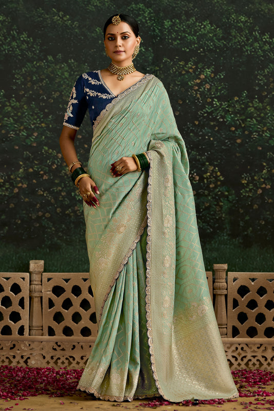 Sea Green Woven Organza Silk Saree-ZB133219_1_SareeButa.com