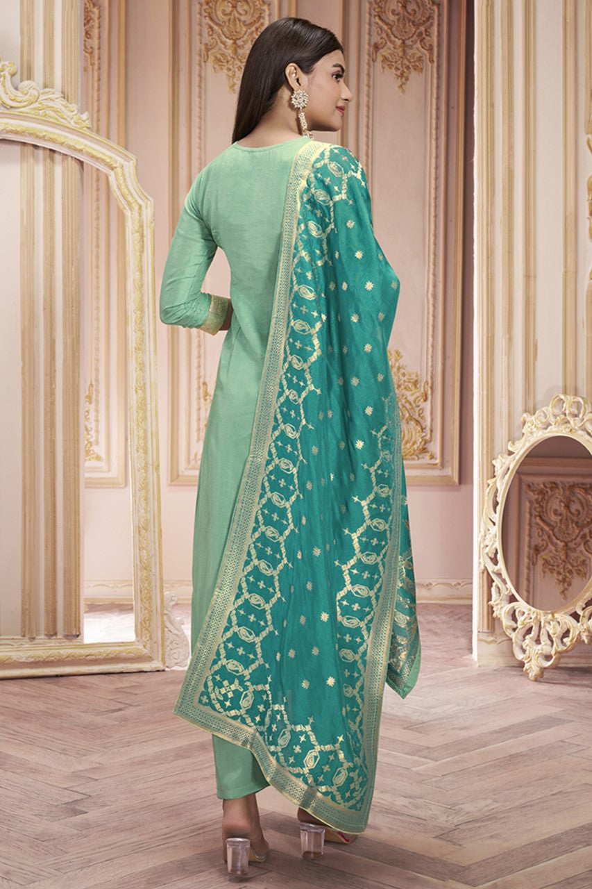 Sea Green Dola Silk Readymade Salwar Suit-SS136_2_SareeButa.com