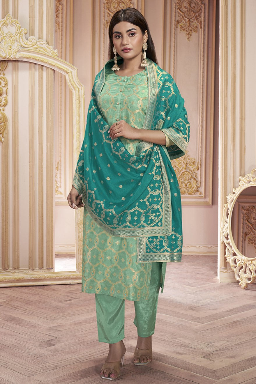 Sea Green Dola Silk Readymade Salwar Suit-SS136_4_SareeButa.com