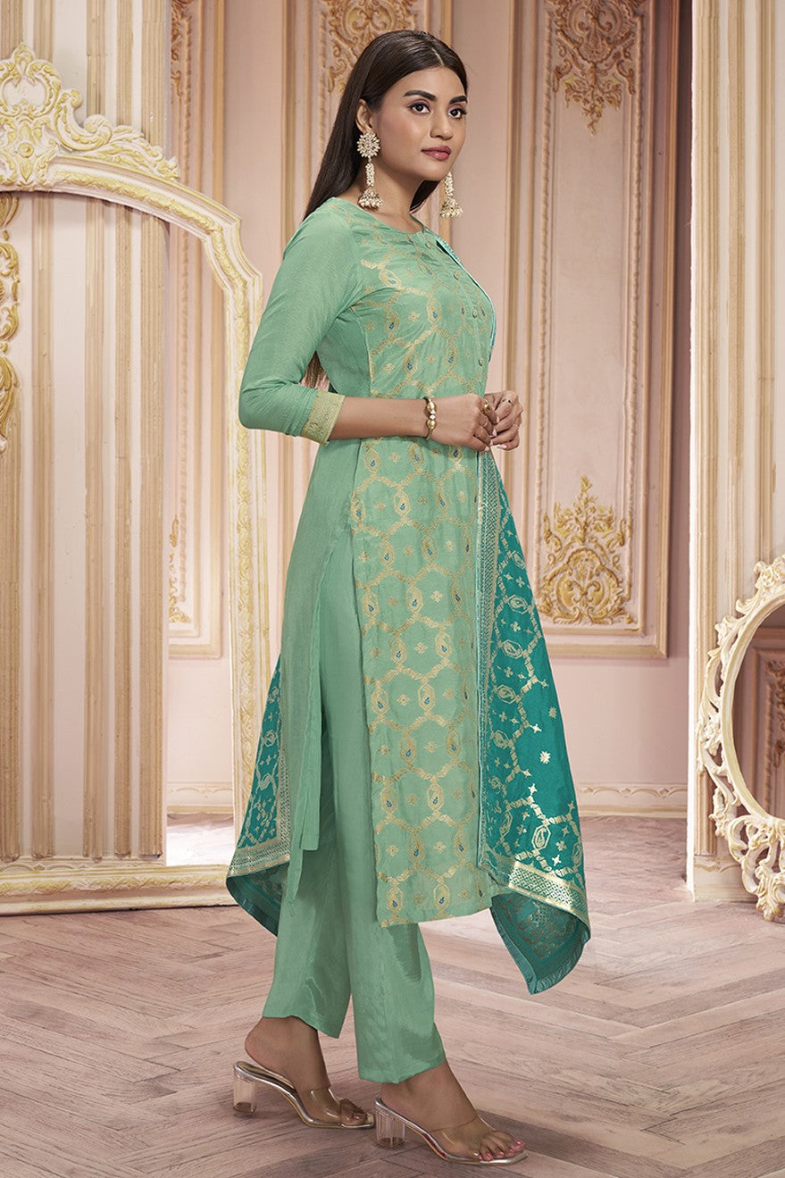 Sea Green Dola Silk Readymade Salwar Suit-SS136_5_SareeButa.com