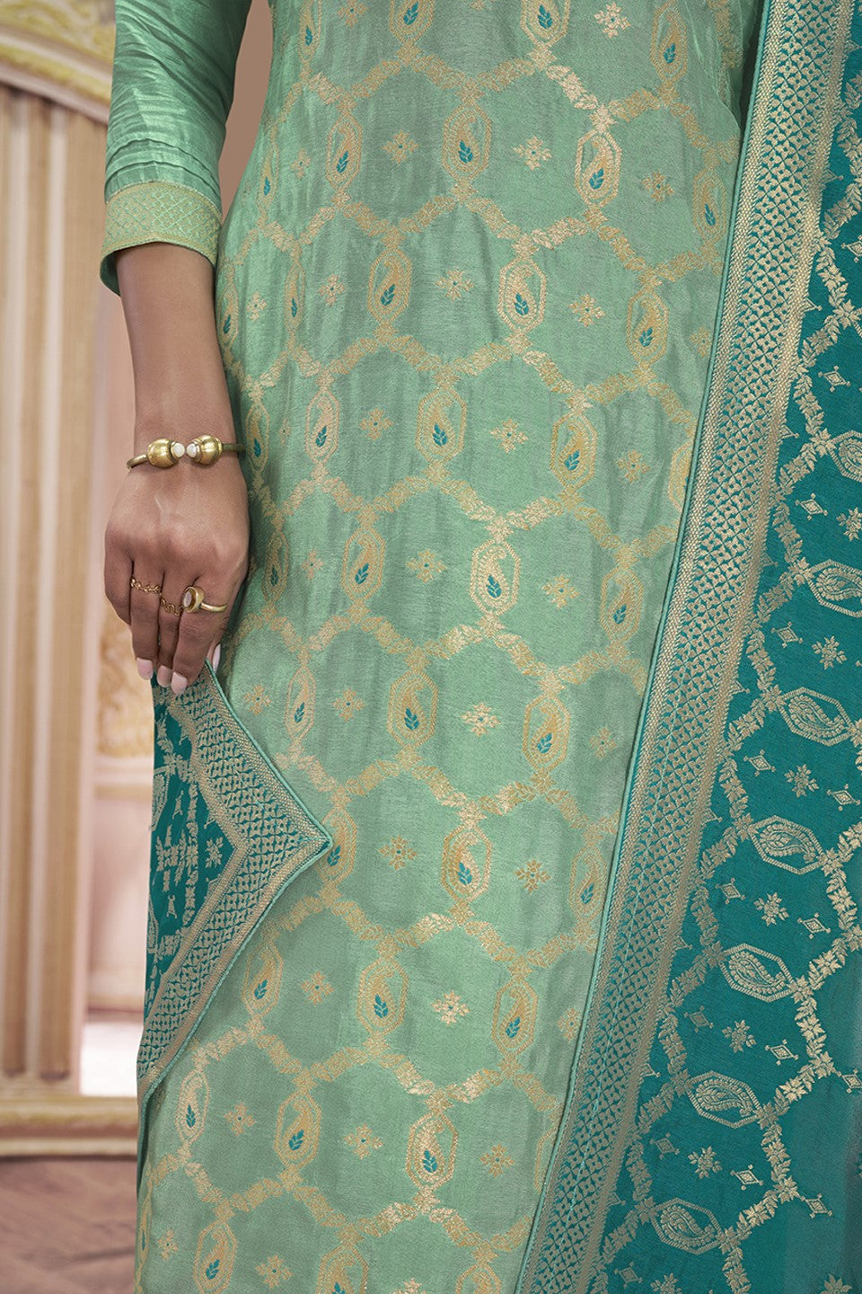 Sea Green Dola Silk Readymade Salwar Suit-SS136_6_SareeButa.com