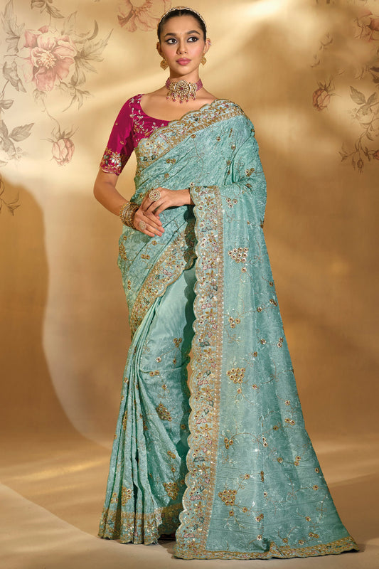 Sea Green Embroidered Banarasi Silk Saree-SAR10609_1_SareeButa.com