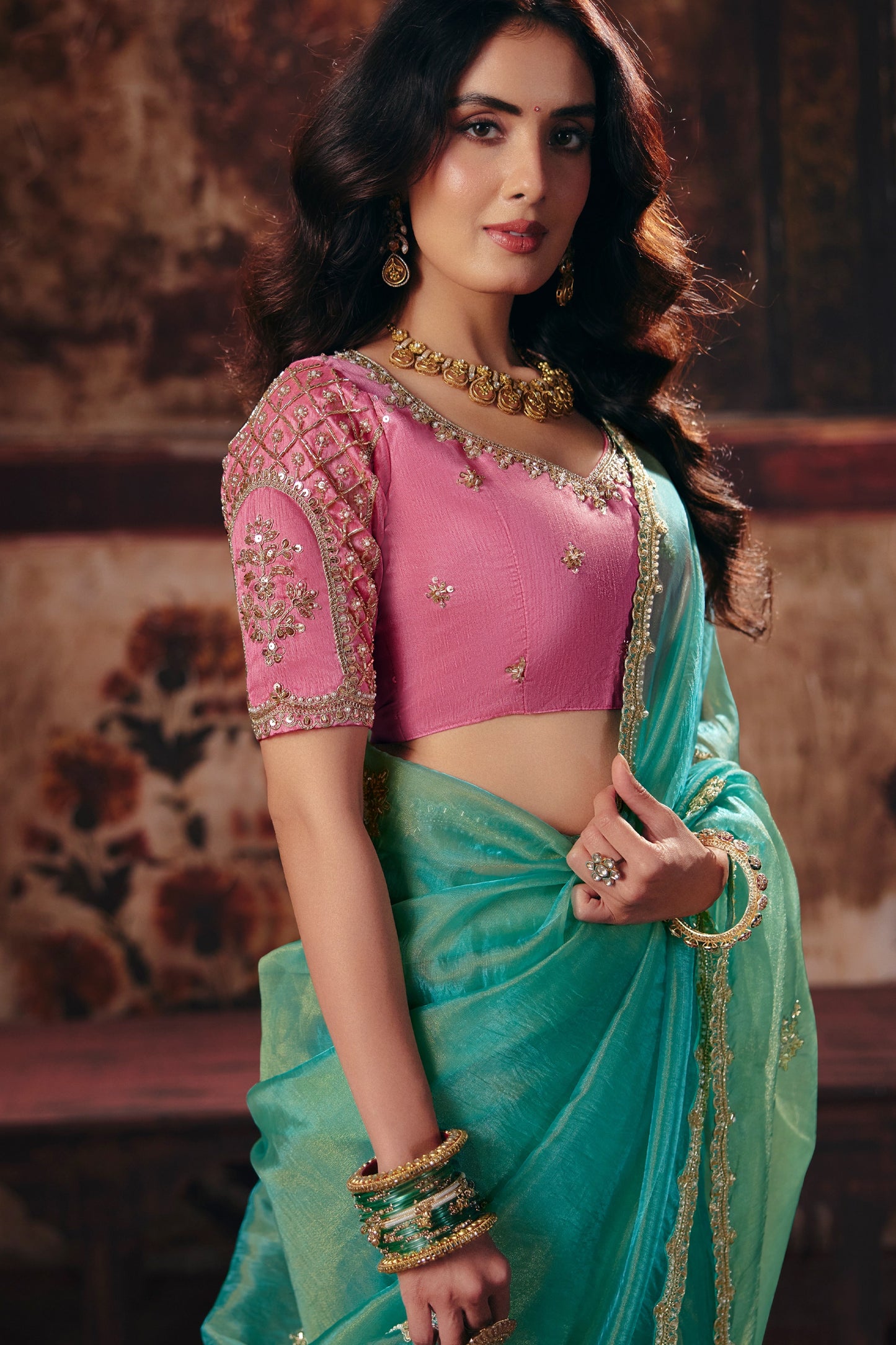 Sea Green Embroidered Organza Saree-SAR13205_3_SareeButa.com