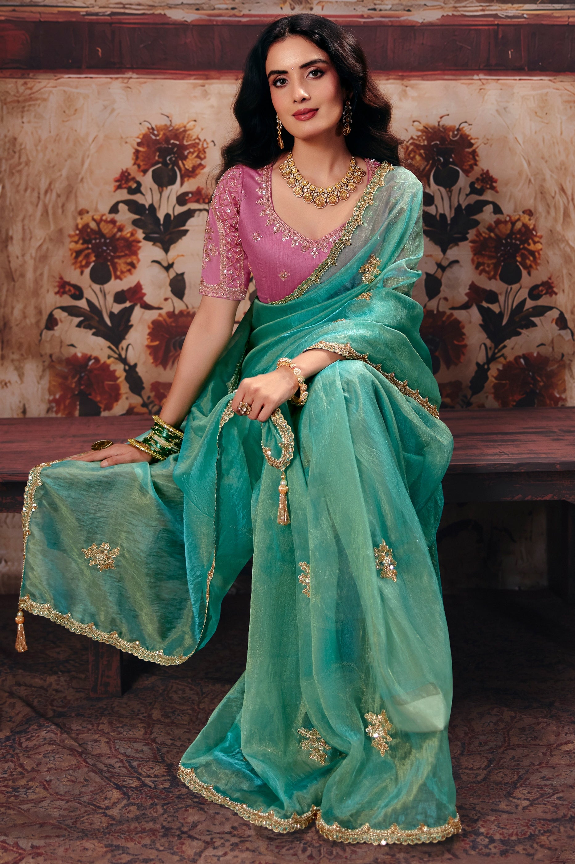 Sea Green Embroidered Organza Saree-SAR13205_4_SareeButa.com