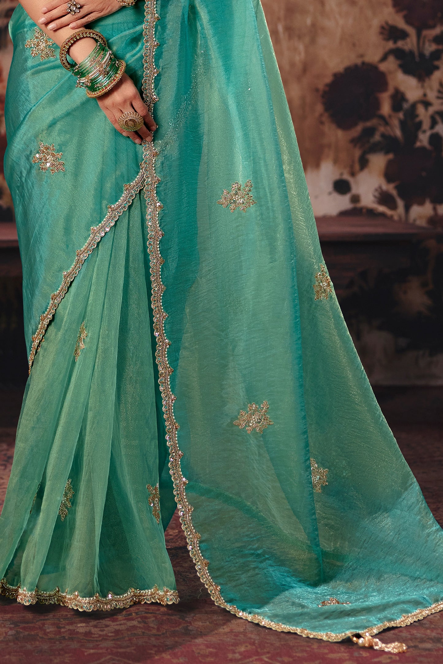 Sea Green Embroidered Organza Saree-SAR13205_6_SareeButa.com
