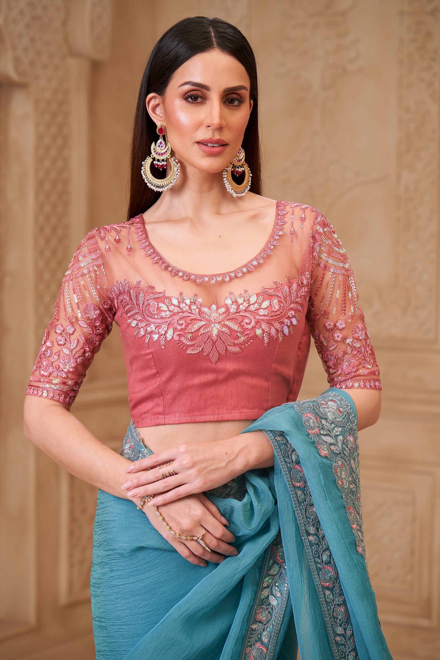 Sea Green Embroidered Satin Georgette Saree-SAR10596_5_SareeButa.com