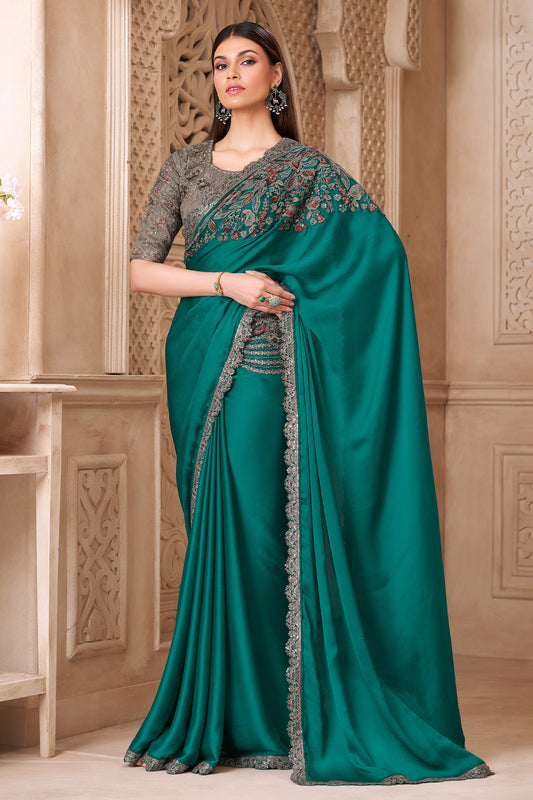 Sea Green Embroidered Satin Silk Saree-SAR10582_1_SareeButa.com