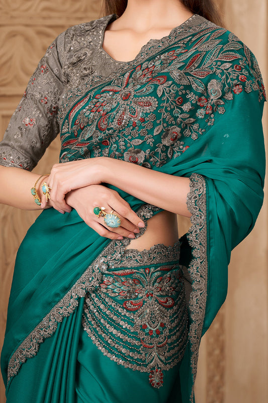 Sea Green Embroidered Satin Silk Saree-SAR10582_2_SareeButa.com