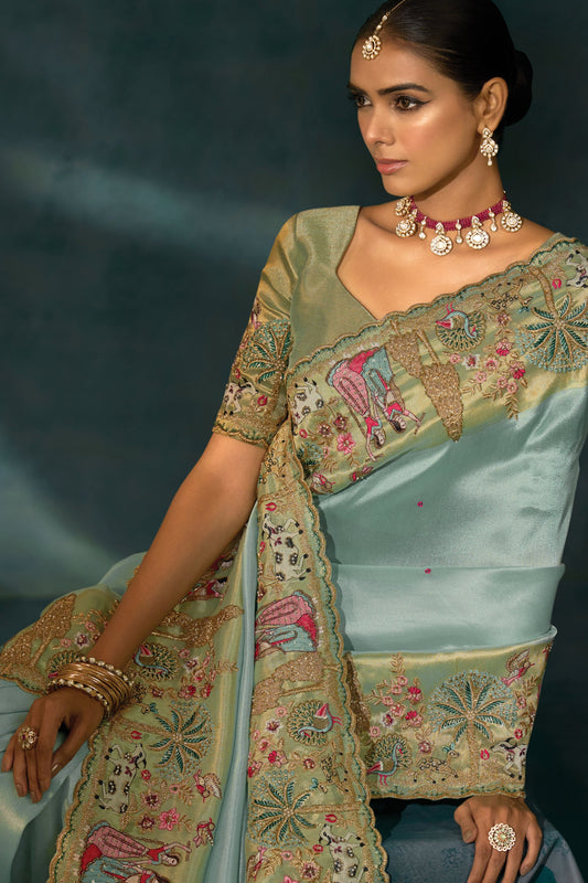 Sea Green Embroidered Silk Saree-SAR10399_2_SareeButa.com