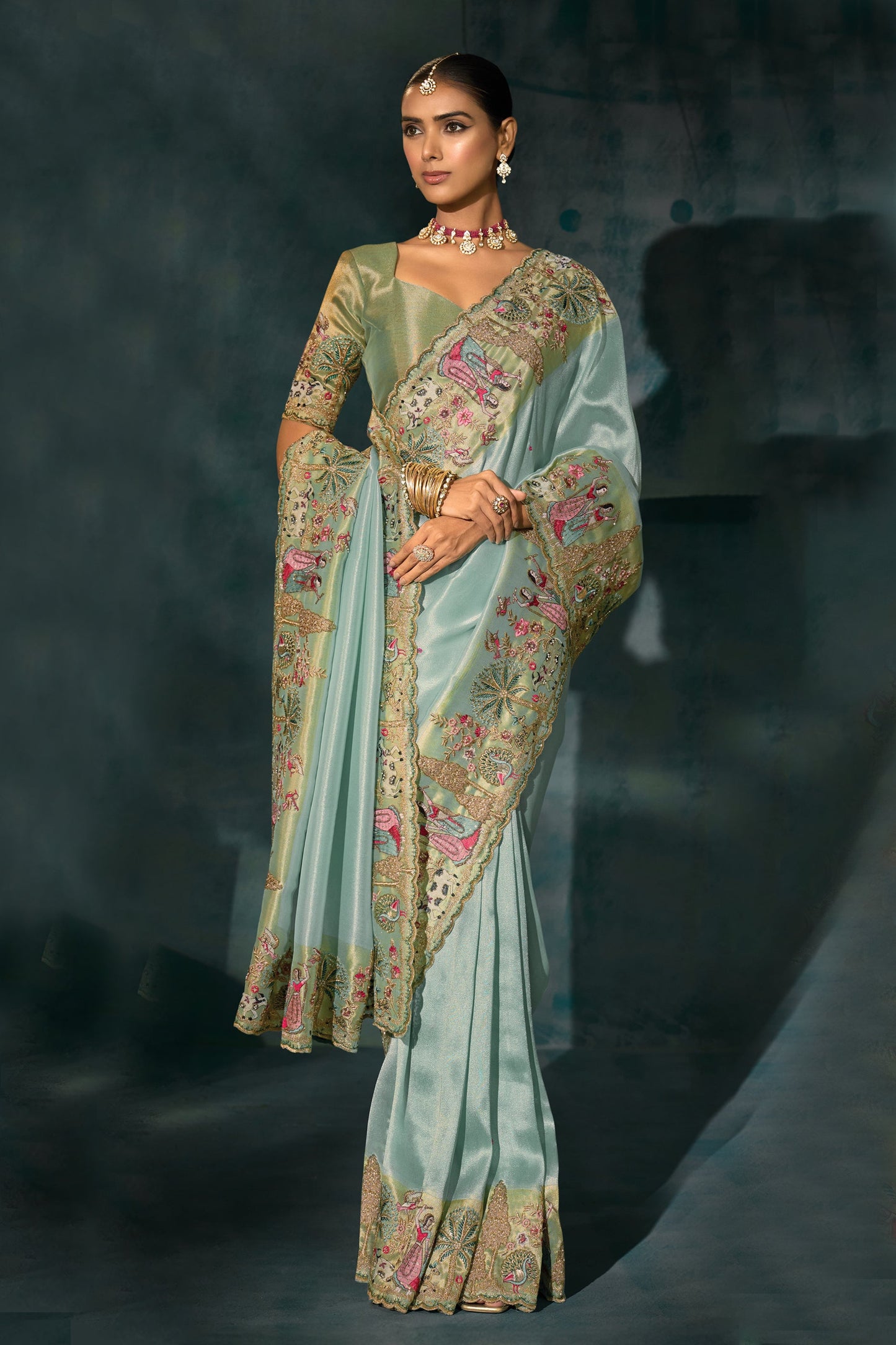 Sea Green Embroidered Silk Saree-SAR10399_3_SareeButa.com