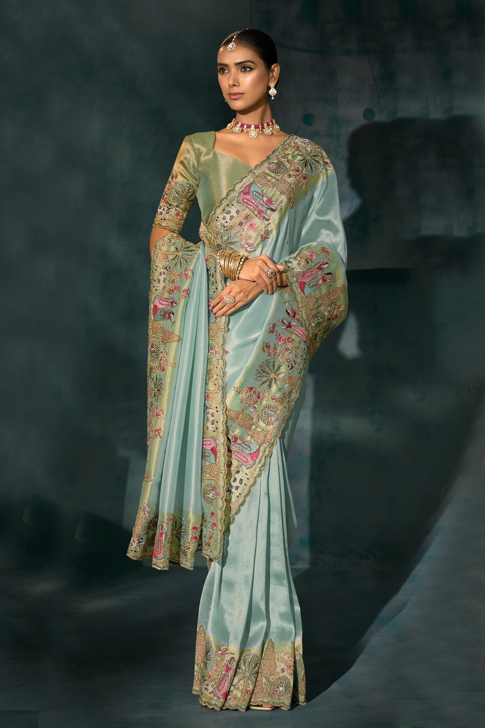 Sea Green Embroidered Silk Saree-SAR10399_3_SareeButa.com