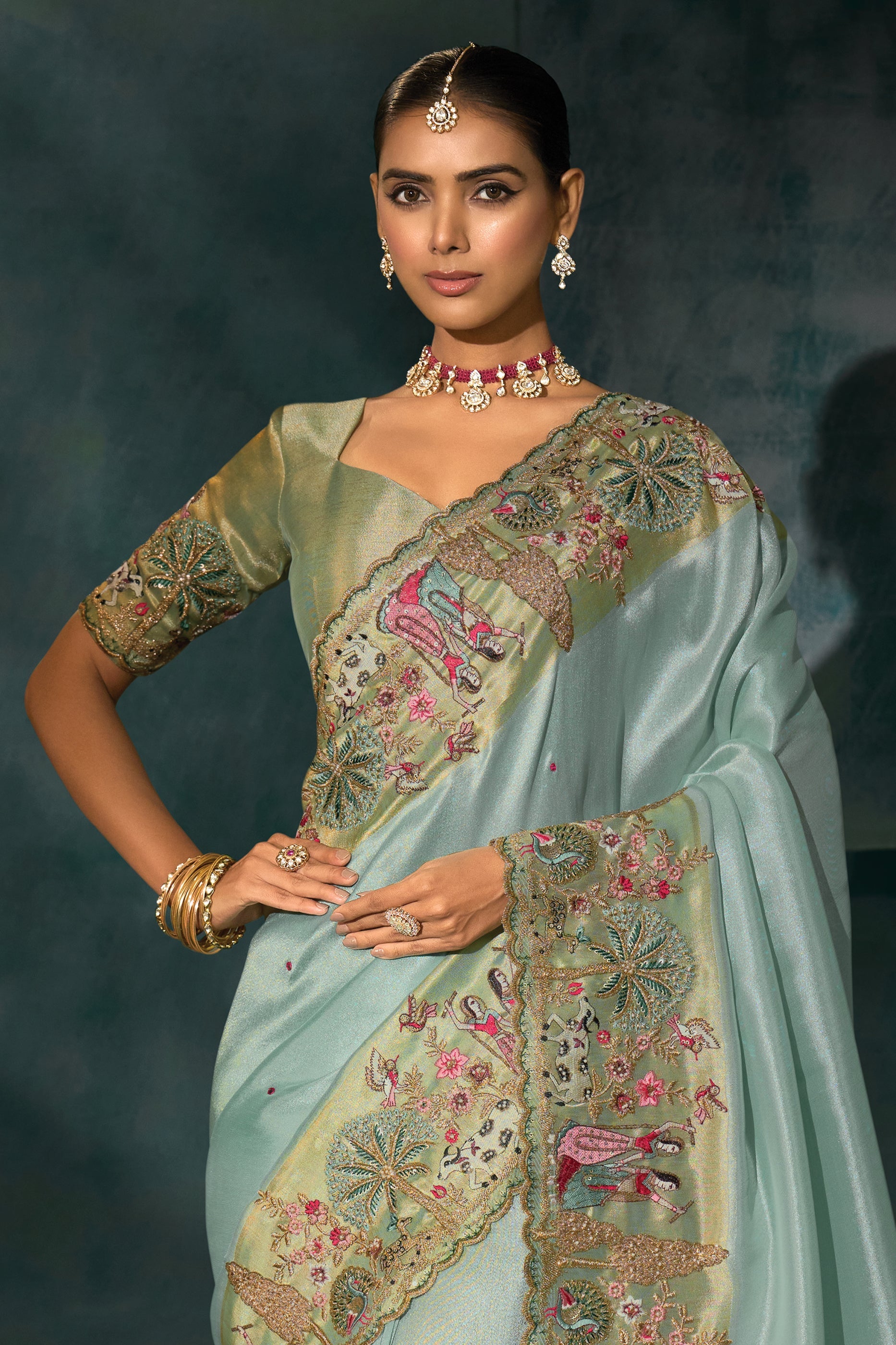 Sea Green Embroidered Silk Saree-SAR10399_4_SareeButa.com