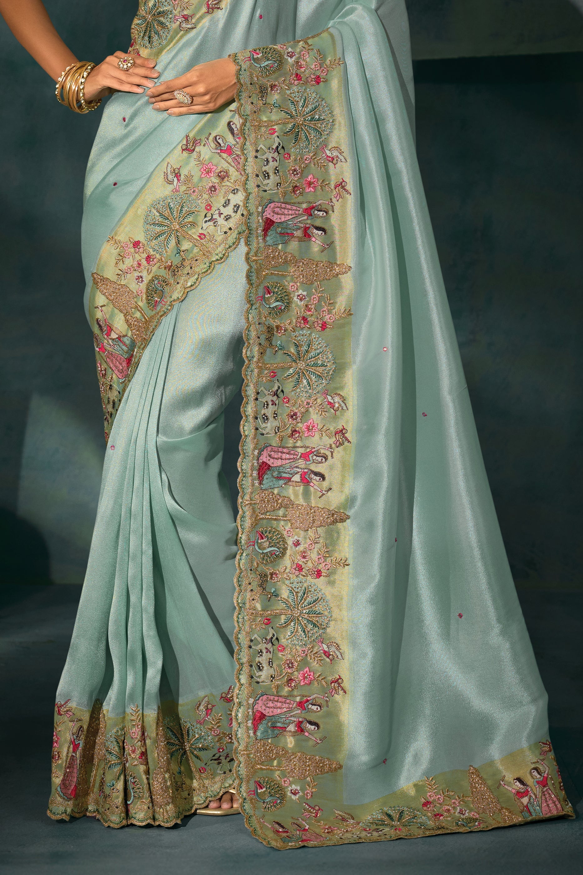Sea Green Embroidered Silk Saree-SAR10399_5_SareeButa.com