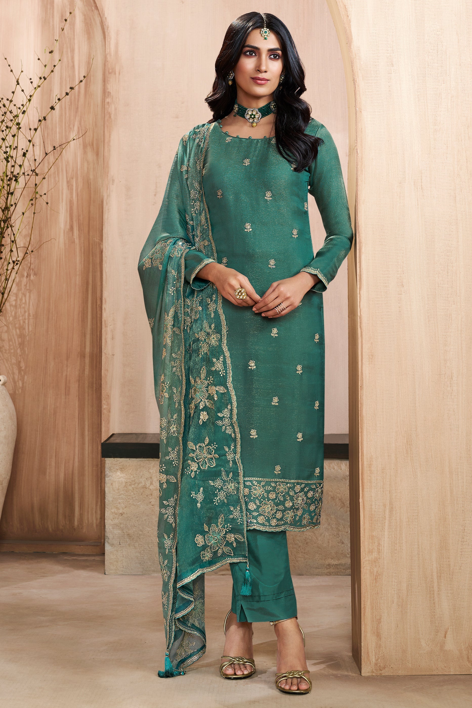 Sea Green Embroidered Silk Suit-SAR11747_1_SareeButa.com