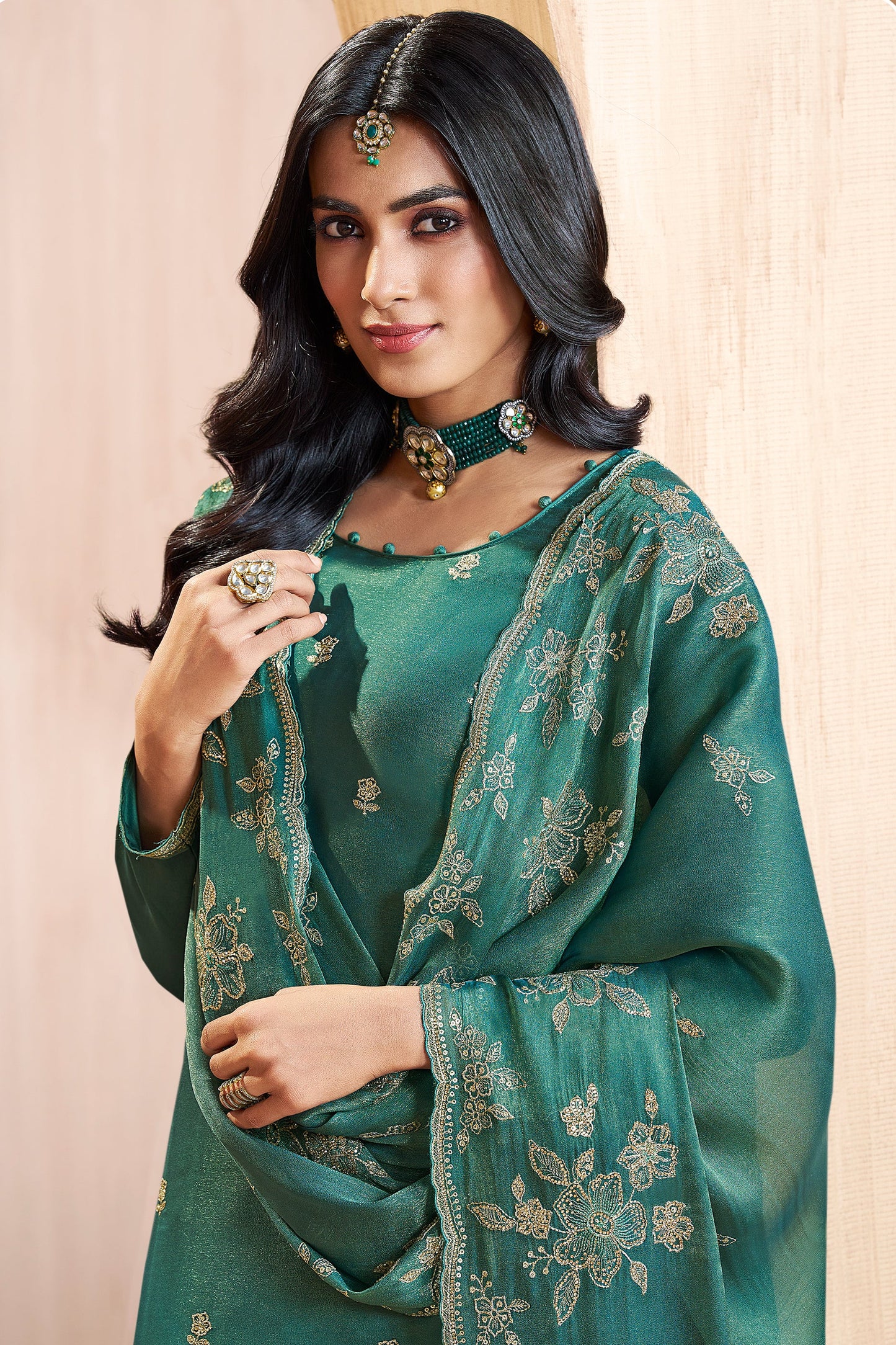 Sea Green Embroidered Silk Suit-SAR11747_2_SareeButa.com