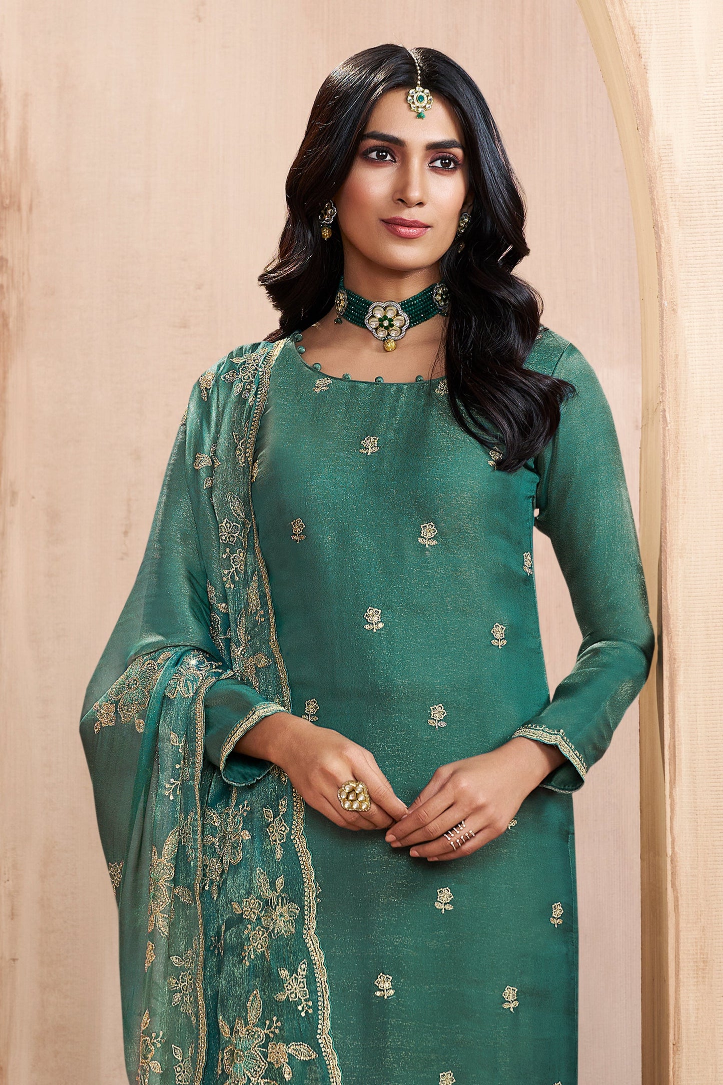 Sea Green Embroidered Silk Suit-SAR11747_3_SareeButa.com