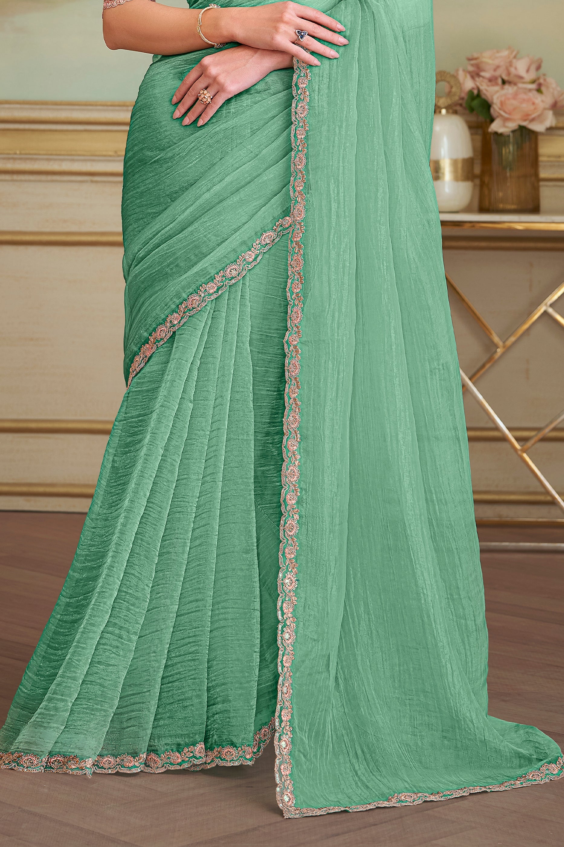 Sea Green Embroidered Tissue Georgette Saree-SAR10850_4_SareeButa.com