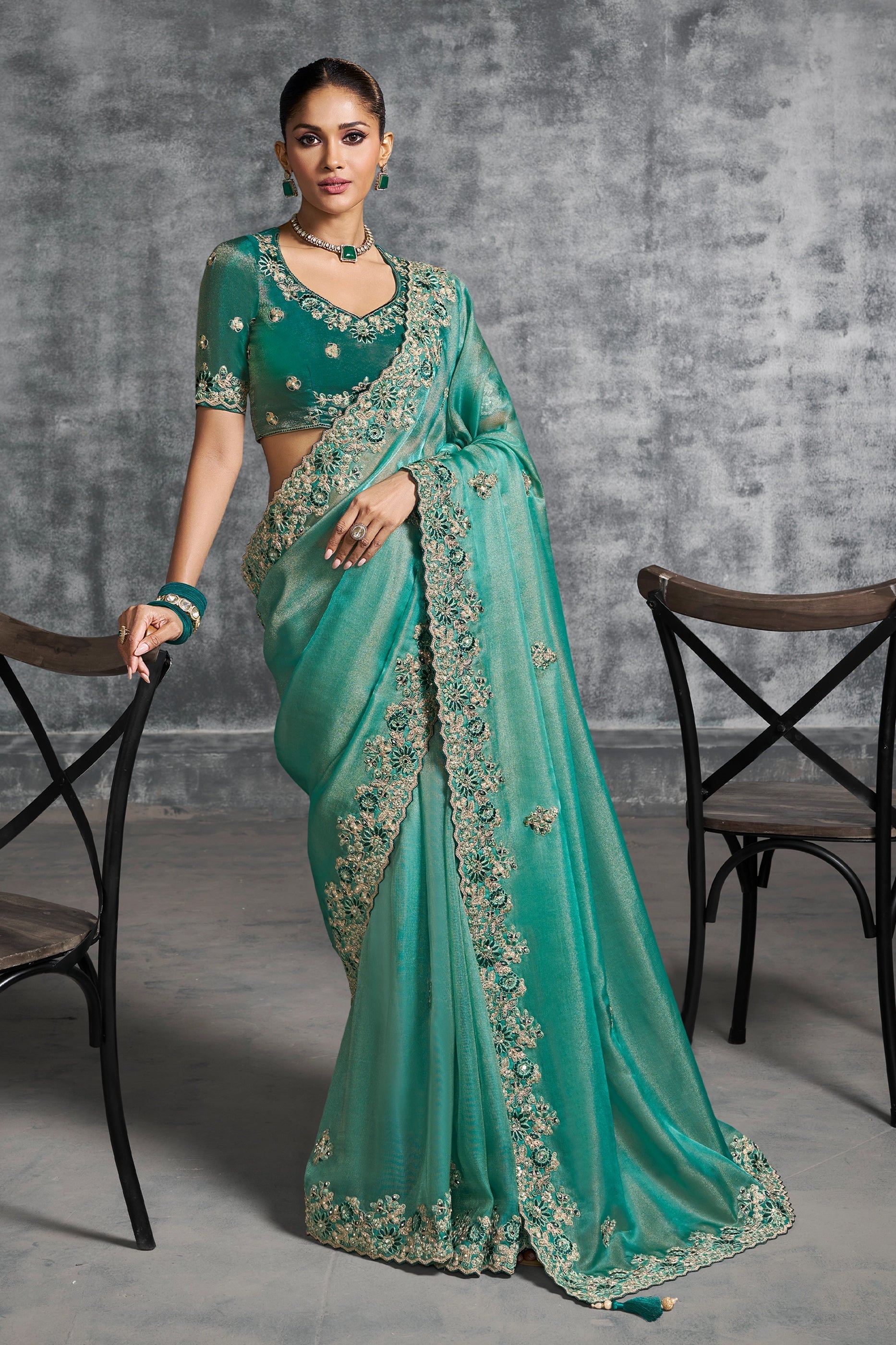 Sea Green Embroidered Tissue Silk Saree-SAR10451_1_SareeButa.com