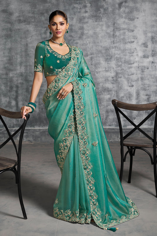 Sea Green Embroidered Tissue Silk Saree-SAR10451_1_SareeButa.com