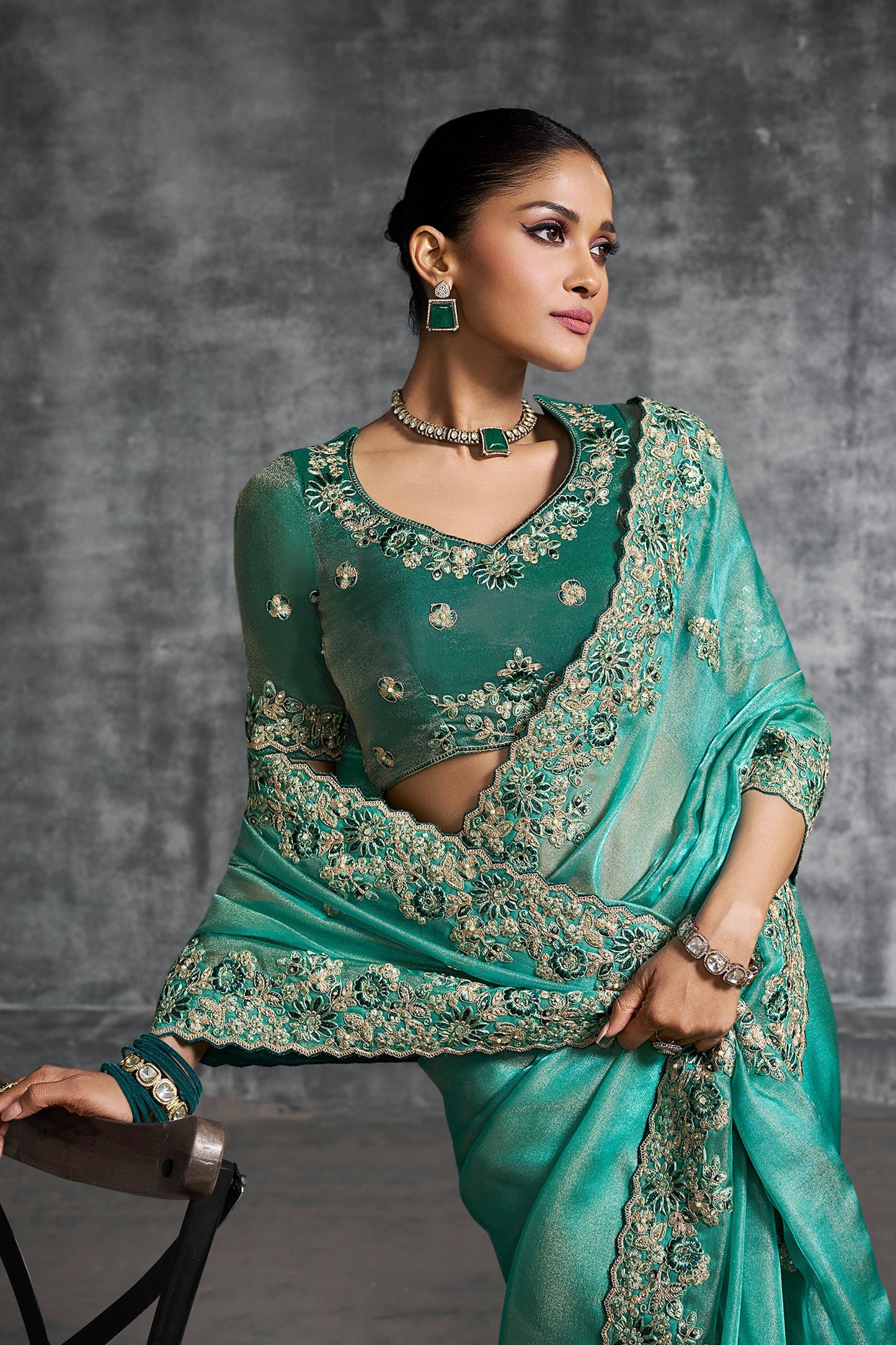 Sea Green Embroidered Tissue Silk Saree-SAR10451_2_SareeButa.com