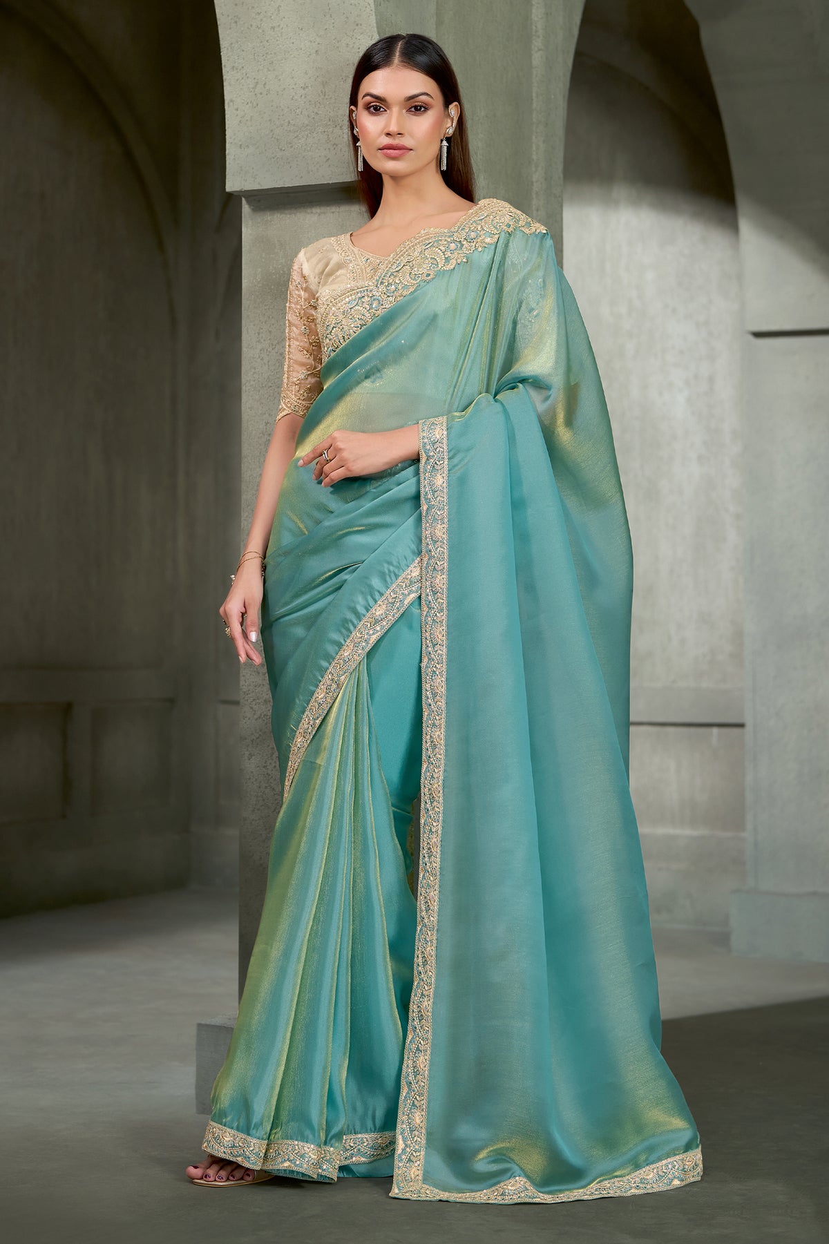 Sea Green Embroidered Tissue Silk Saree-SAR13288_1_SareeButa.com