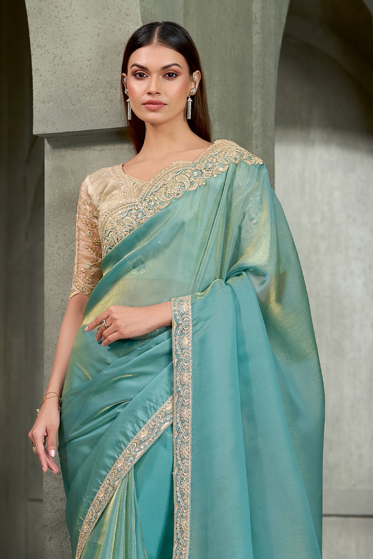 Sea Green Embroidered Tissue Silk Saree-SAR13288_3_SareeButa.com