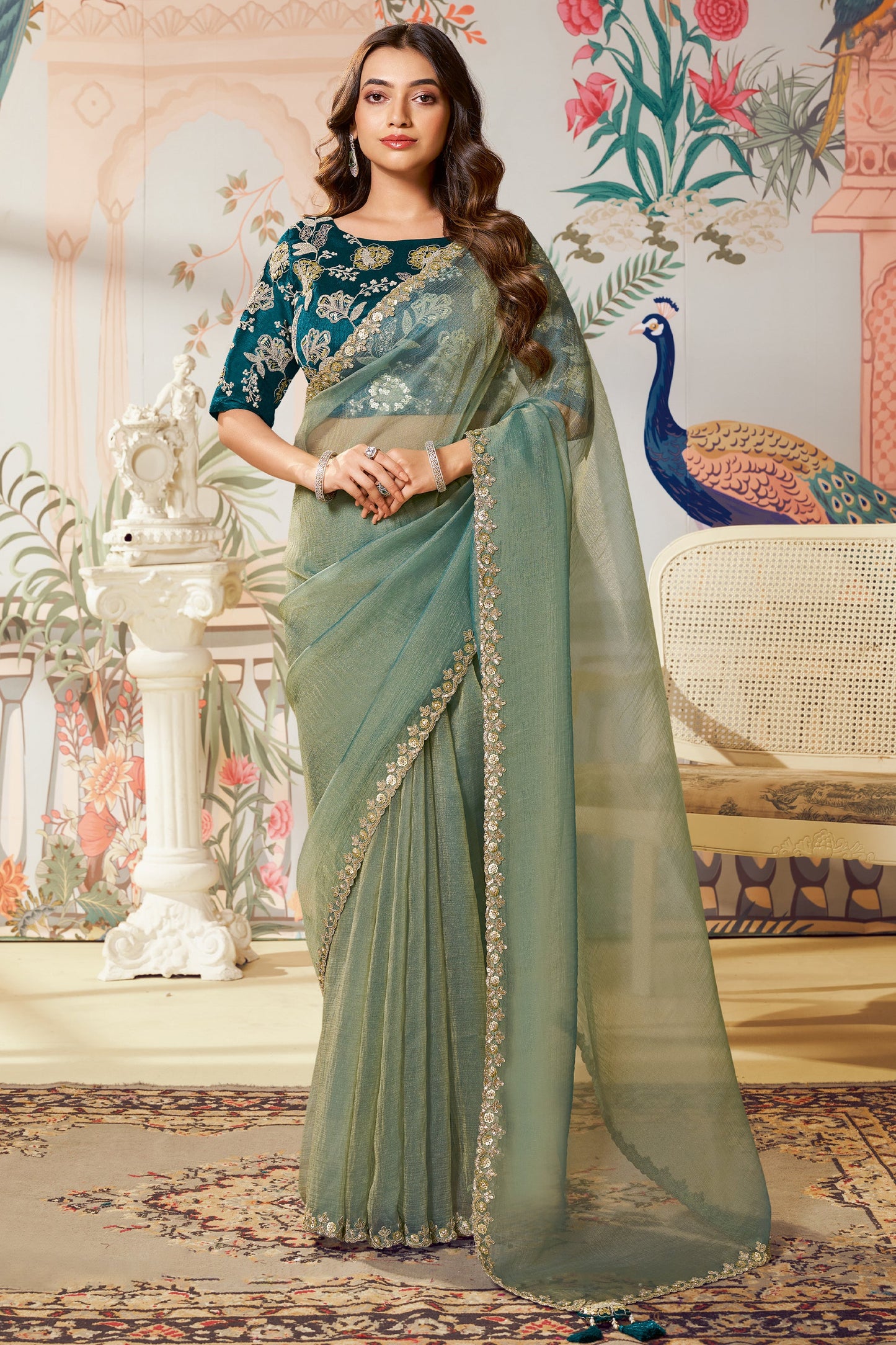 Sea Green Organza Silk Saree-SAR10466_1_SareeButa.com