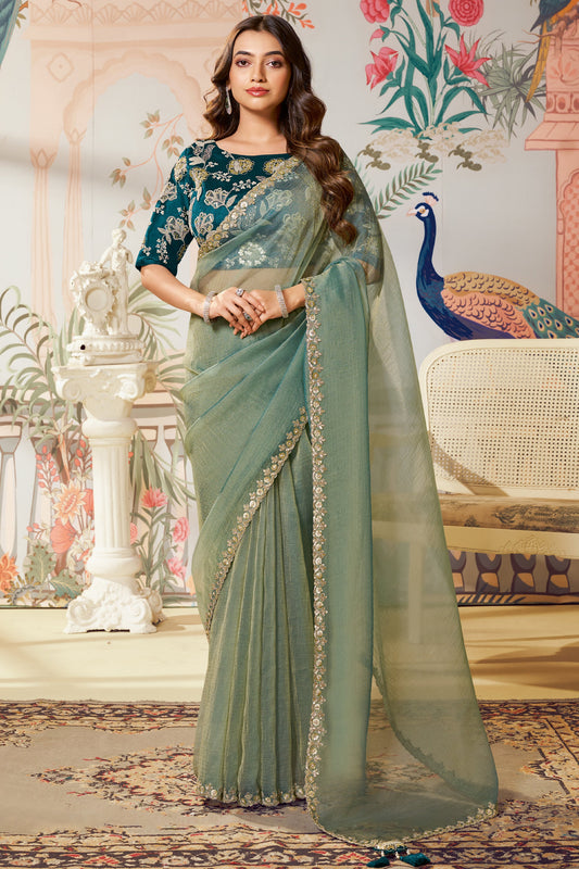 Sea Green Organza Silk Saree-SAR10466_1_SareeButa.com