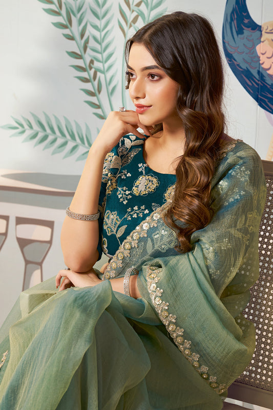 Sea Green Organza Silk Saree-SAR10466_2_SareeButa.com