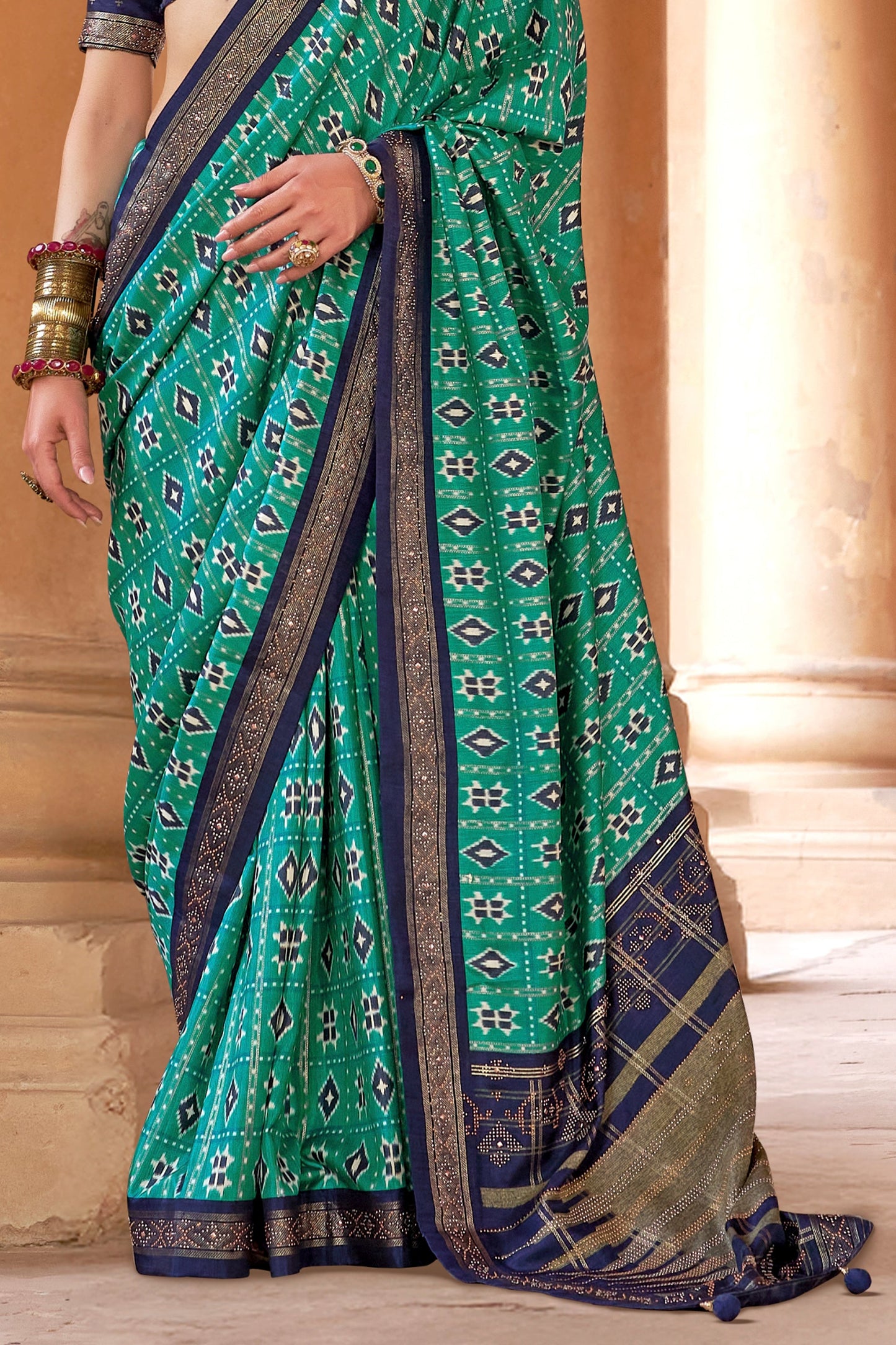 Sea Green Printed Viscose Silk Patola Saree-SAR10159_4_SareeButa.com