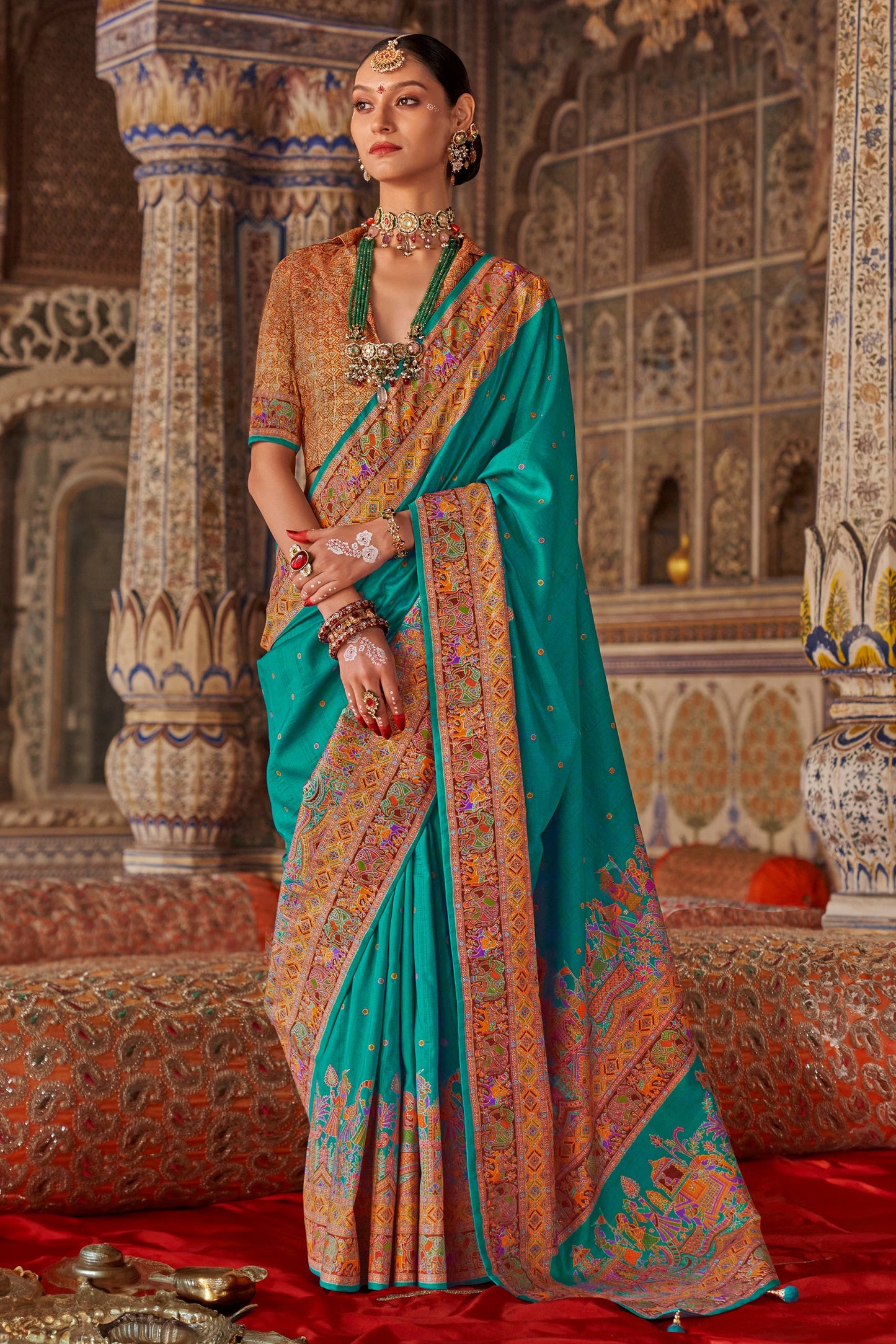 Sea Green Printed Viscose Silk Saree-SAR10134_1_SareeButa.com