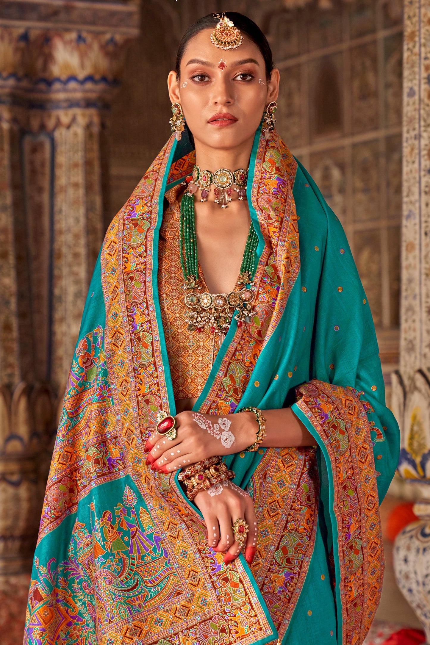 Sea Green Printed Viscose Silk Saree-SAR10134_2_SareeButa.com