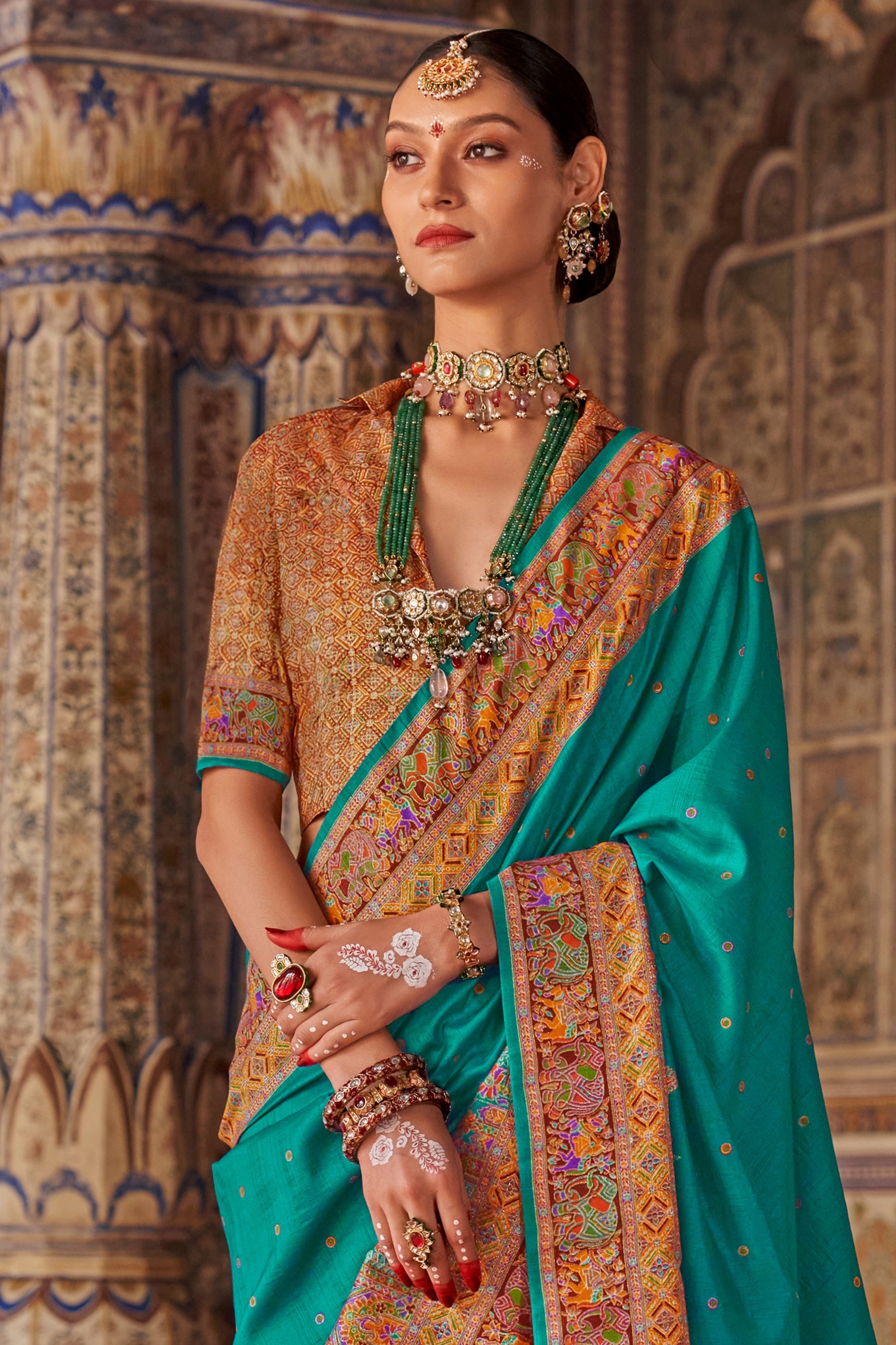 Sea Green Printed Viscose Silk Saree-SAR10134_3_SareeButa.com