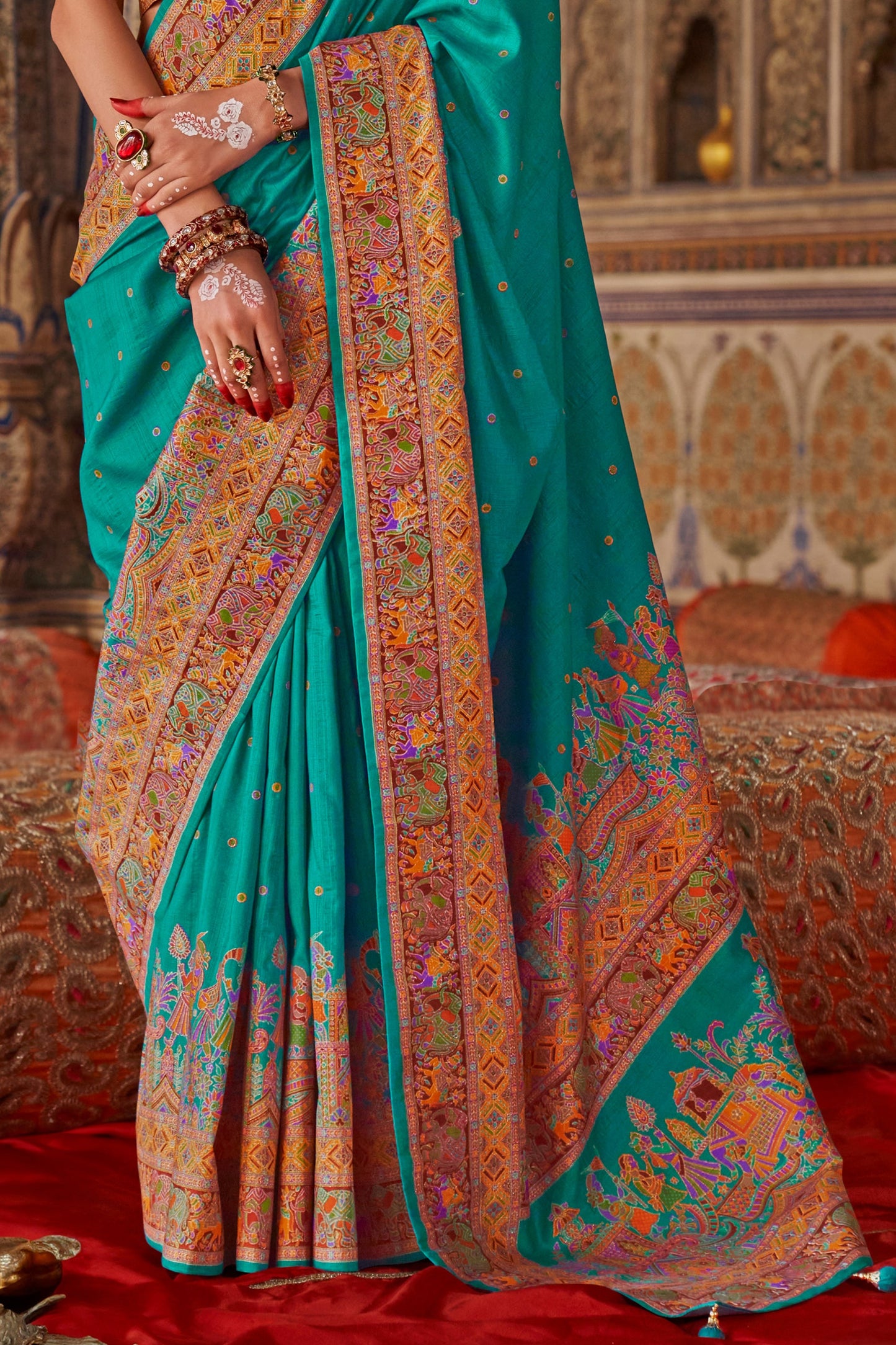Sea Green Printed Viscose Silk Saree-SAR10134_4_SareeButa.com