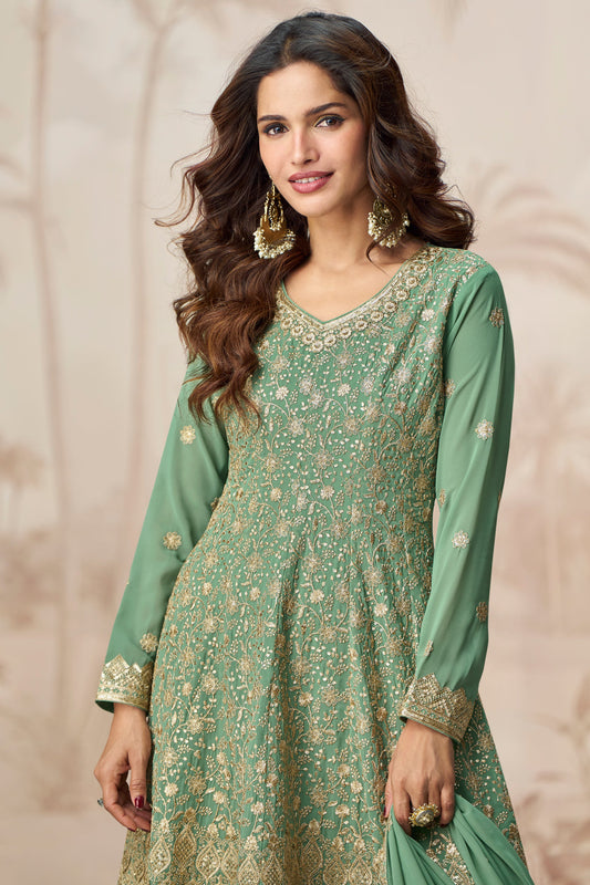 Sea Green Readymade A-line Georgette Suit-SS546_2_SareeButa.com