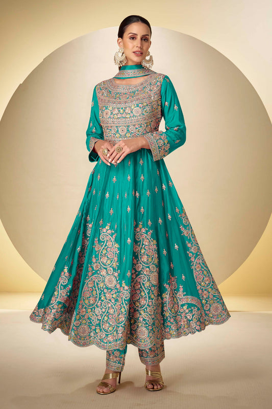 Sea Green Readymade Embroidered Chinon Anarkali Suit-SAR10928_1_SareeButa.com