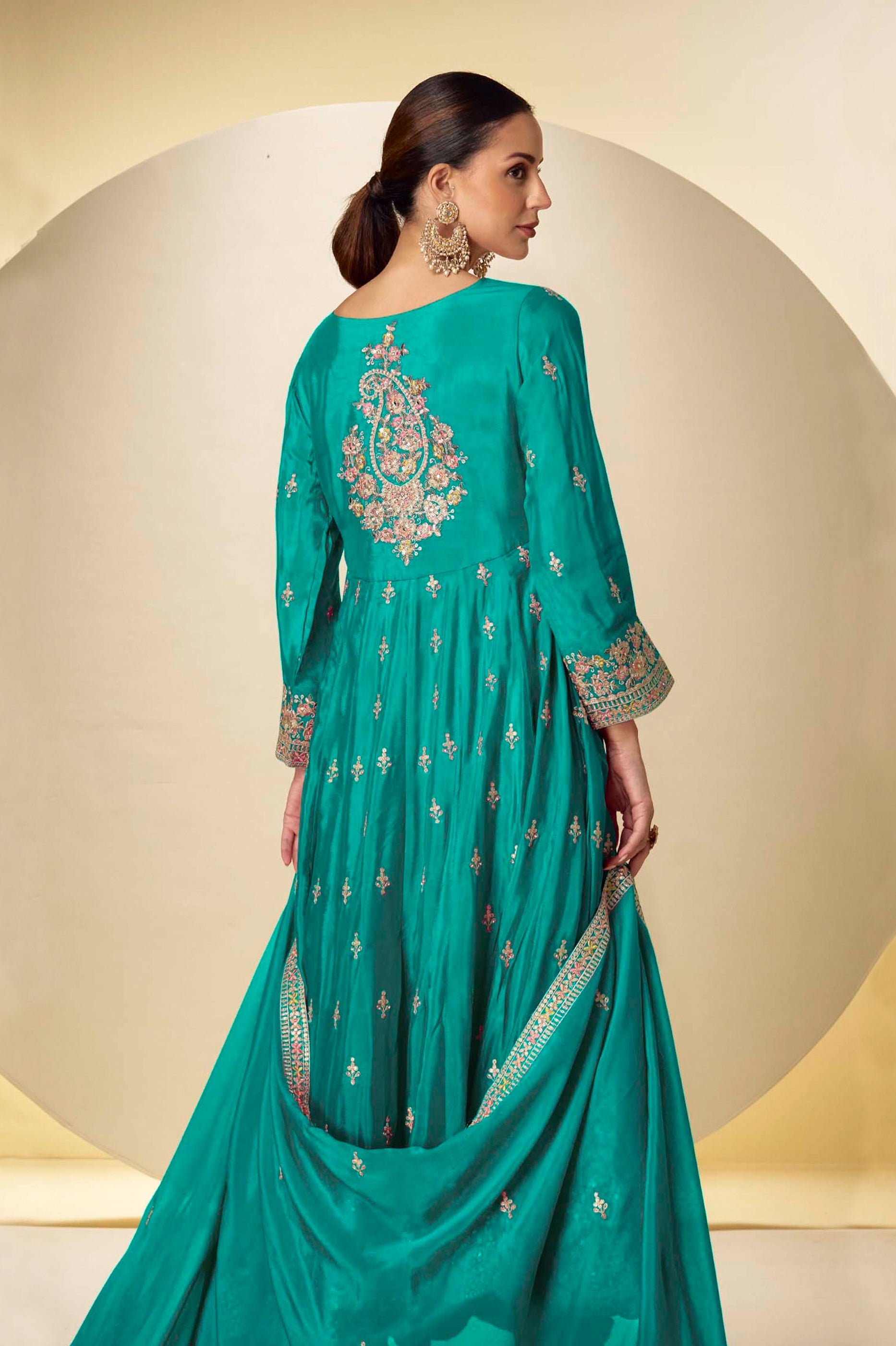 Sea Green Readymade Embroidered Chinon Anarkali Suit-SAR10928_3_SareeButa.com