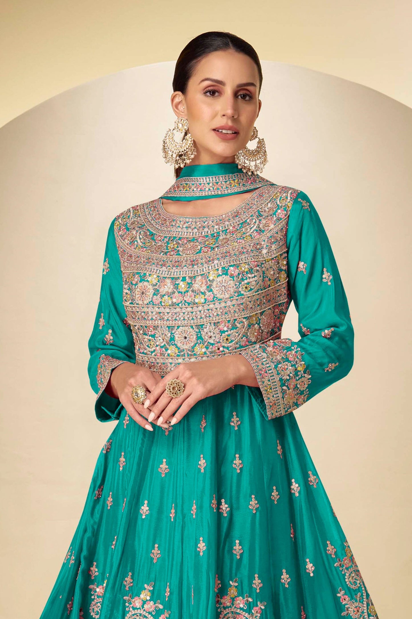 Sea Green Readymade Embroidered Chinon Anarkali Suit-SAR10928_4_SareeButa.com