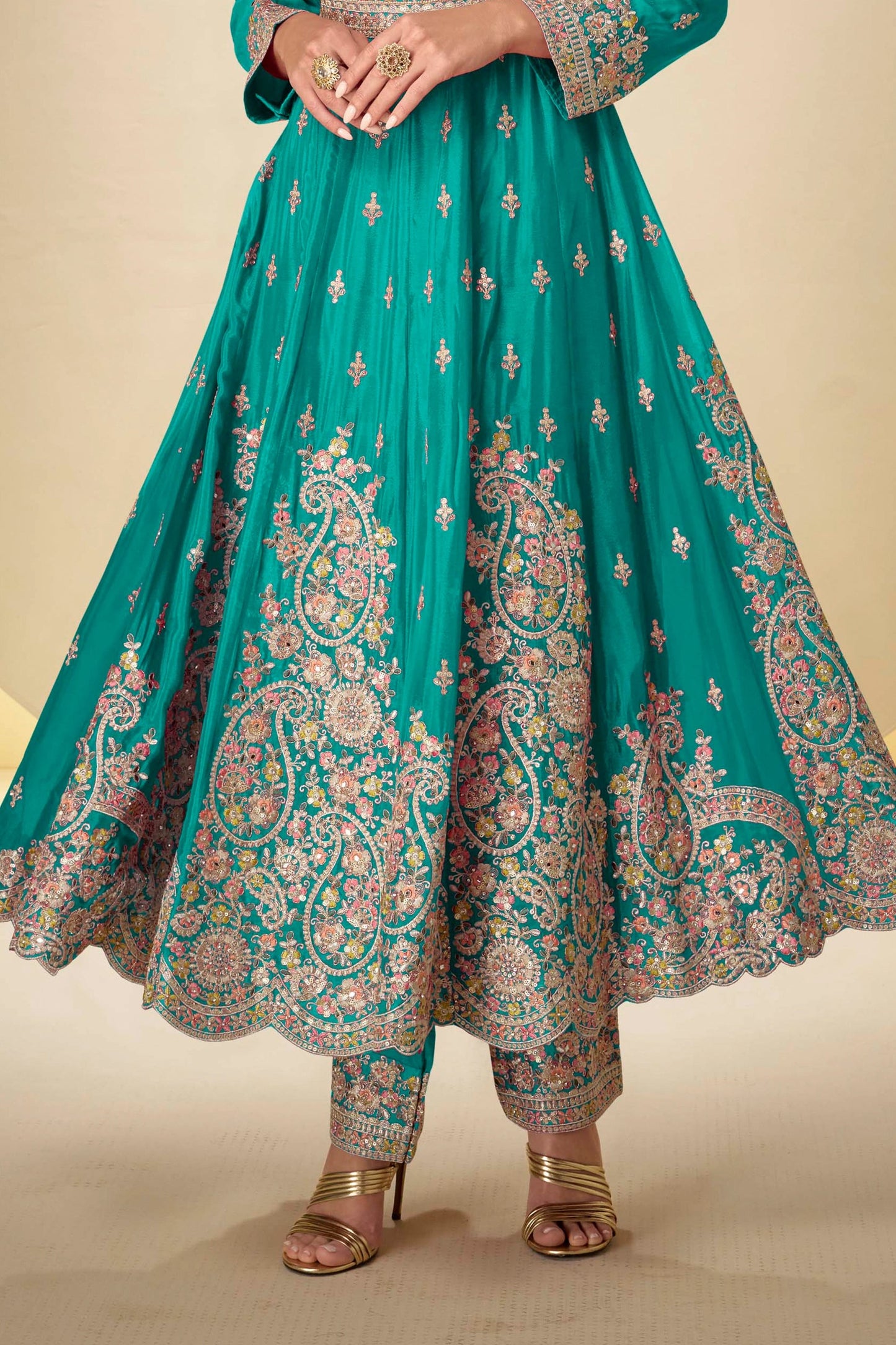 Sea Green Readymade Embroidered Chinon Anarkali Suit-SAR10928_5_SareeButa.com