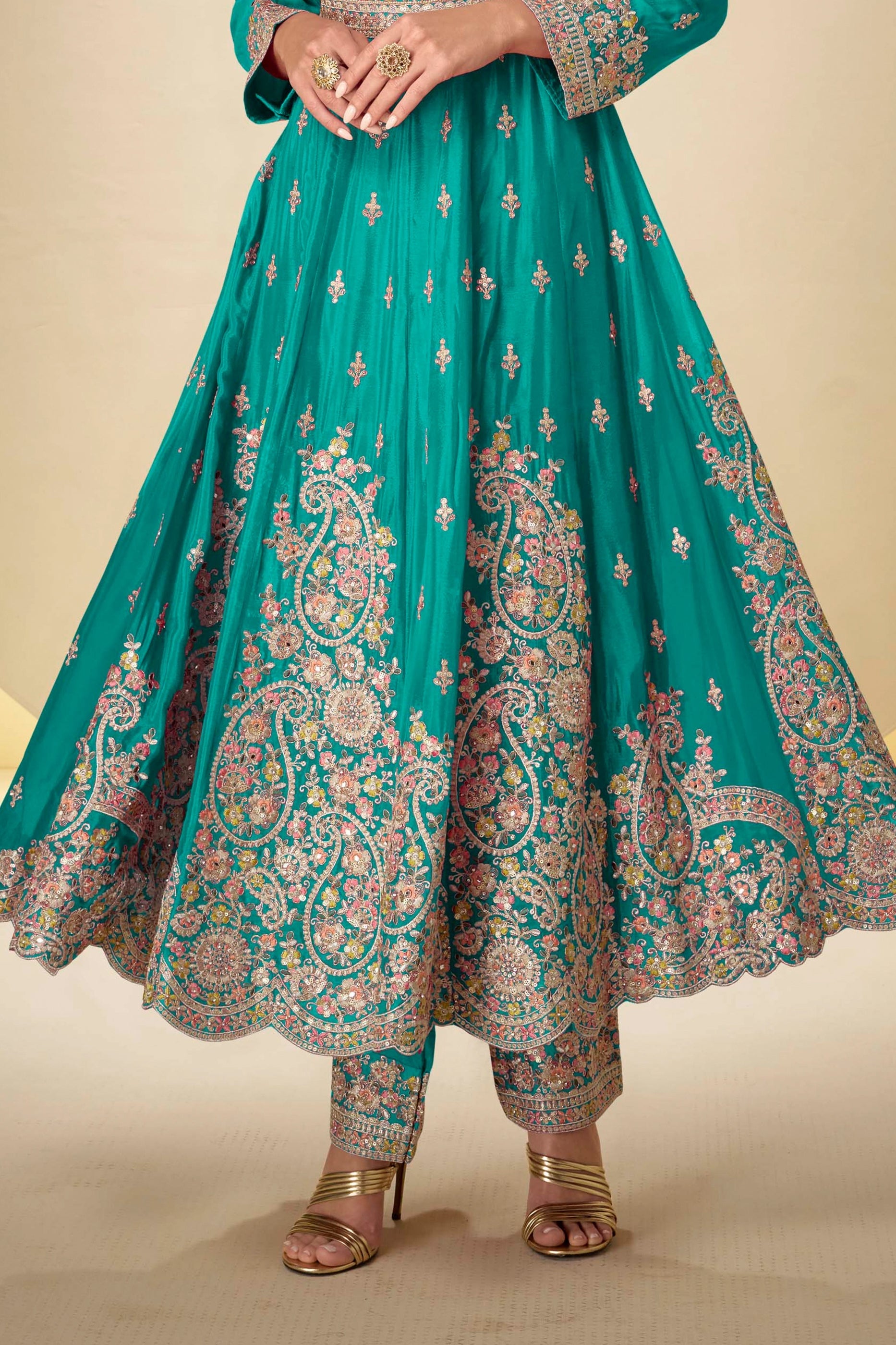 Sea Green Readymade Embroidered Chinon Anarkali Suit-SAR10928_5_SareeButa.com