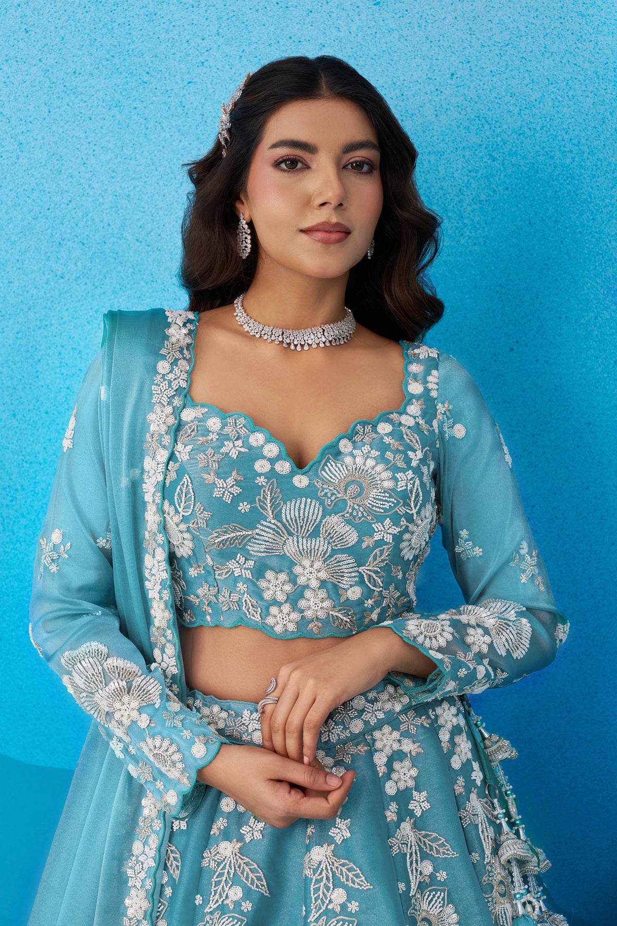 Sea Green Readymade Embroidered Organza Lehenga-SAR12893_2_SareeButa.com